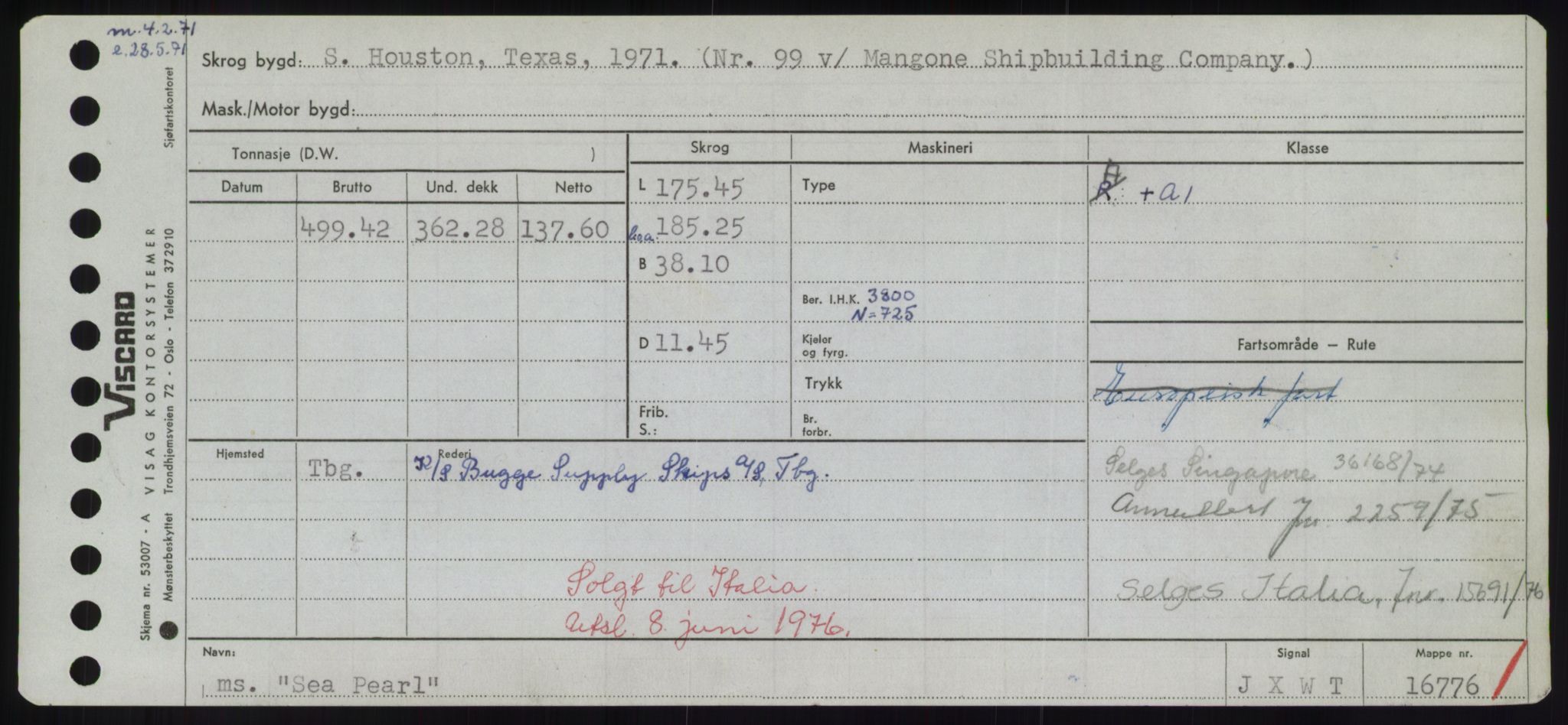 Sjøfartsdirektoratet med forløpere, Skipsmålingen, RA/S-1627/H/Hd/L0032: Fartøy, San-Seve, p. 303