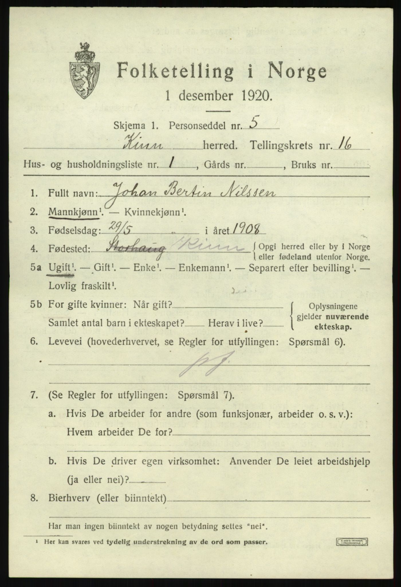 SAB, 1920 census for Kinn, 1920, p. 5583