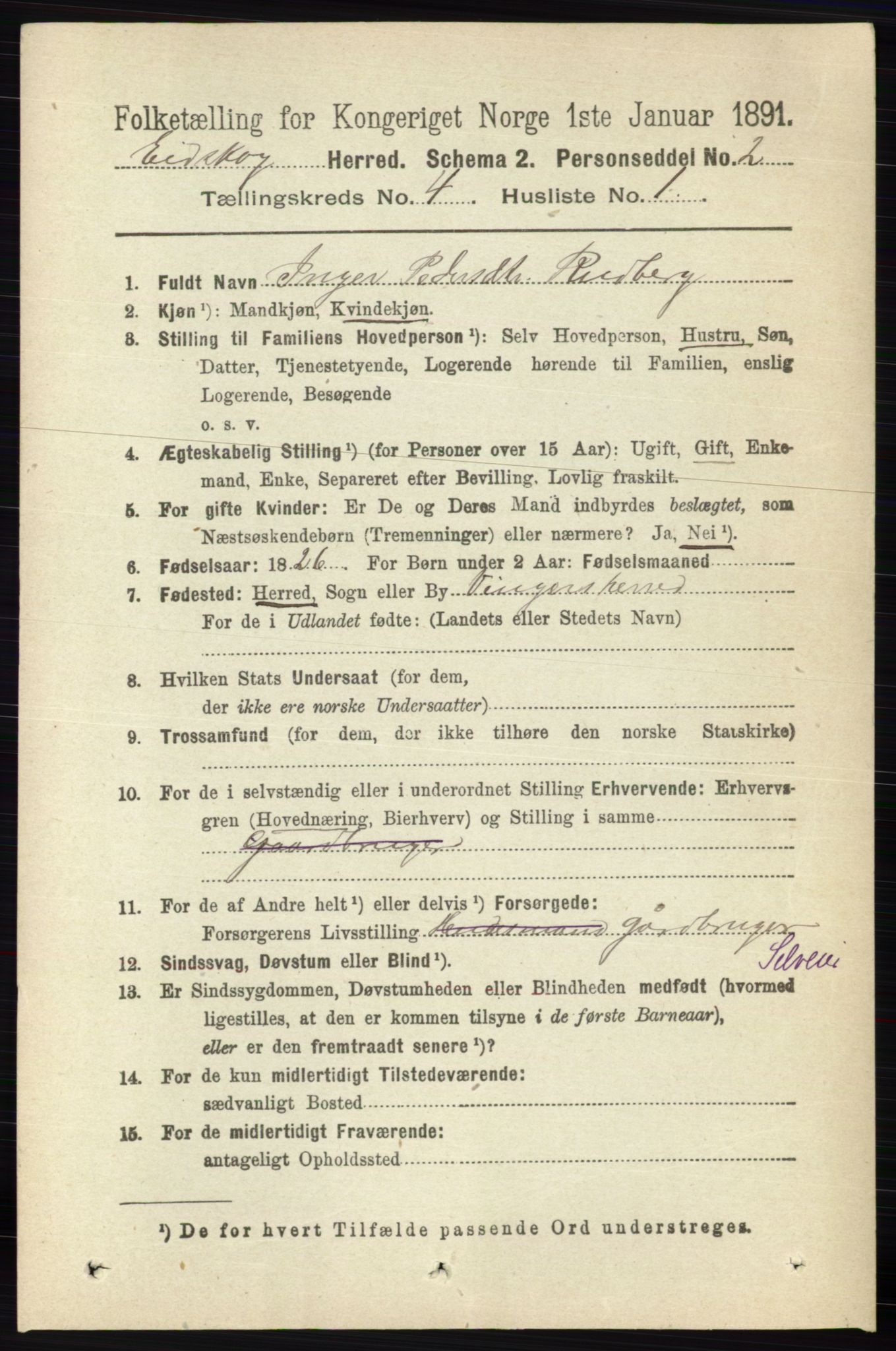 RA, 1891 census for 0420 Eidskog, 1891, p. 1584