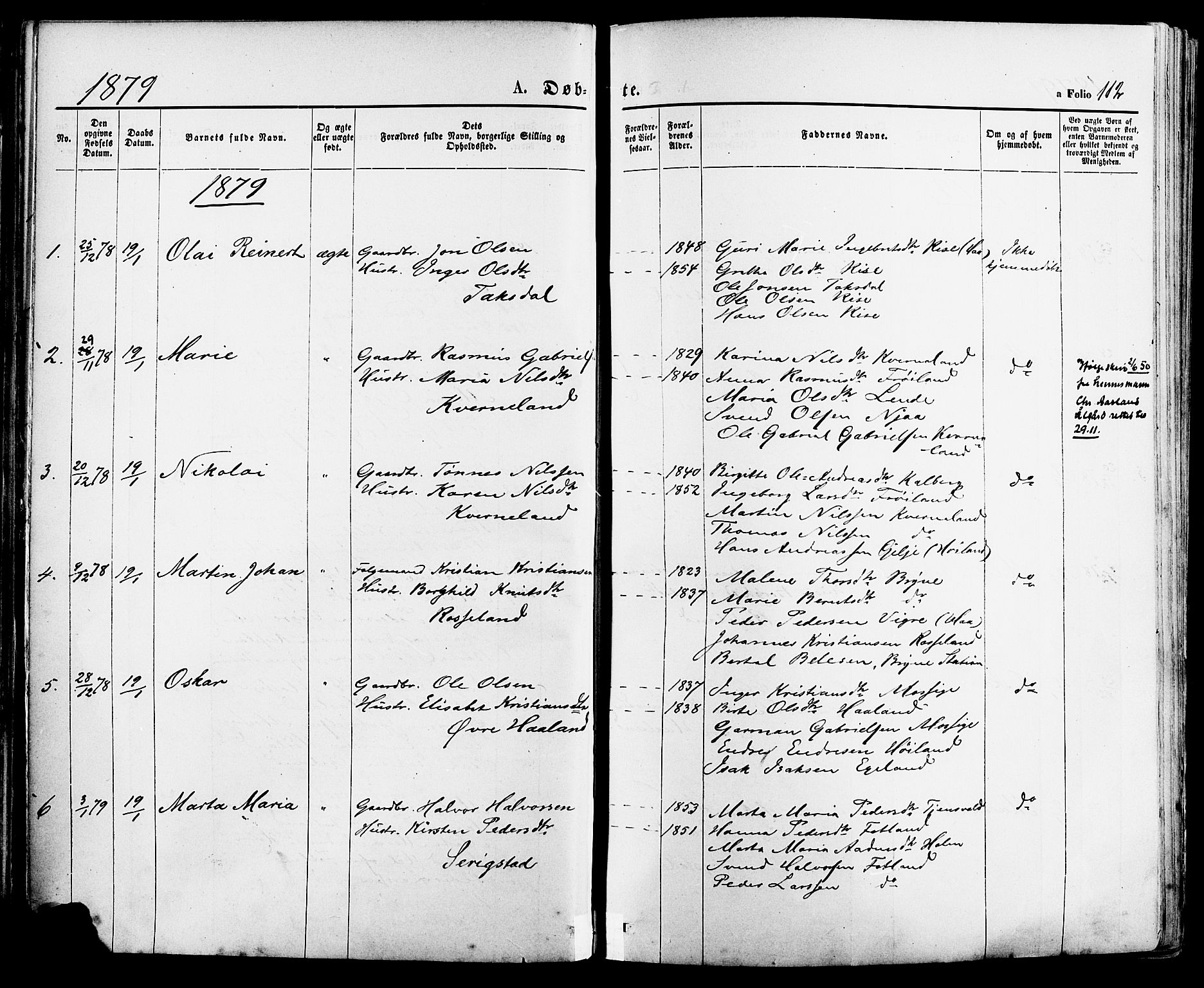 Lye sokneprestkontor, SAST/A-101794/001/30BA/L0008: Parish register (official) no. A 7, 1872-1881, p. 112