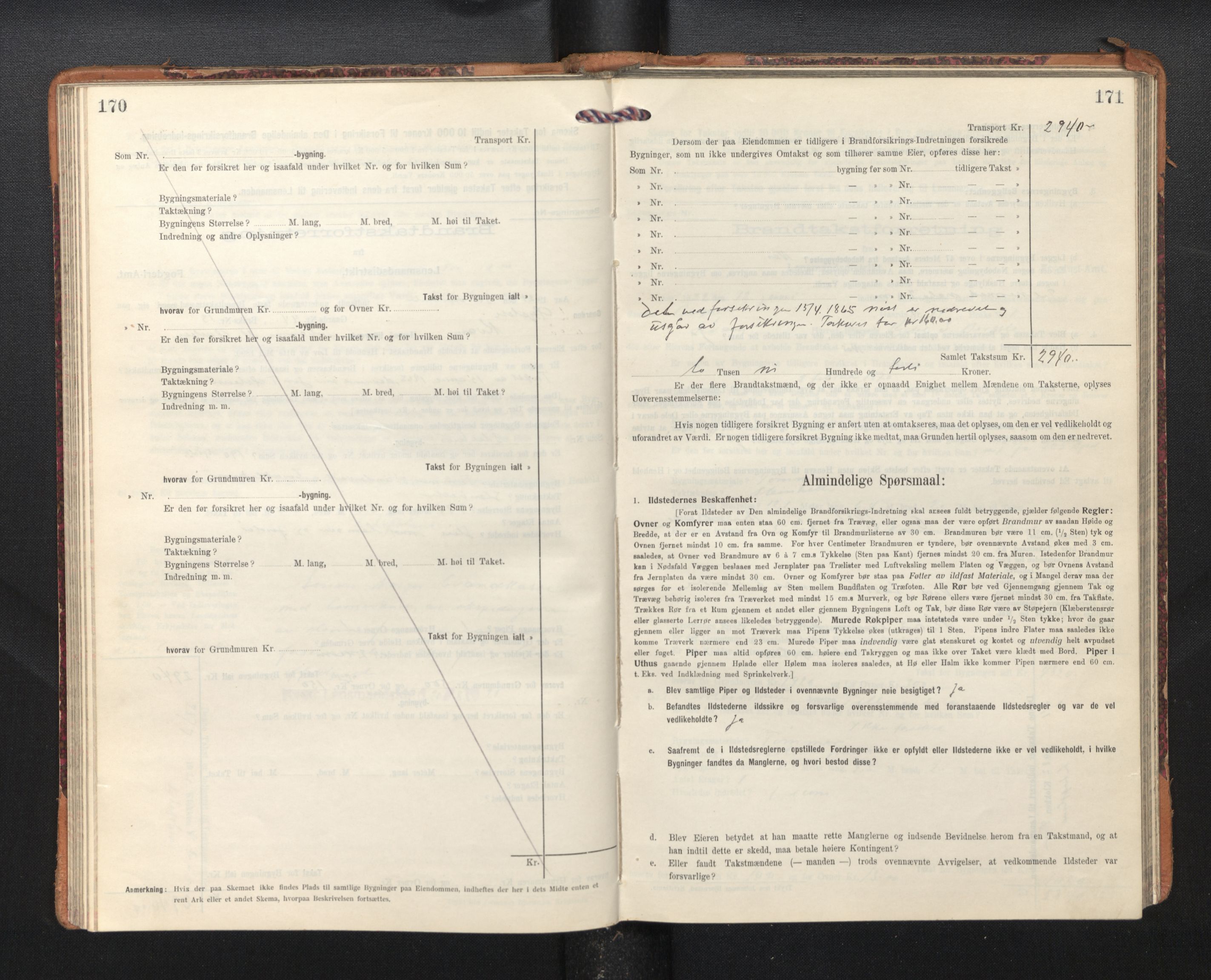 Lensmannen i Kvam, AV/SAB-A-33201/0012/L0006: Branntakstprotokoll, skjematakst, 1913-1955, p. 170-171