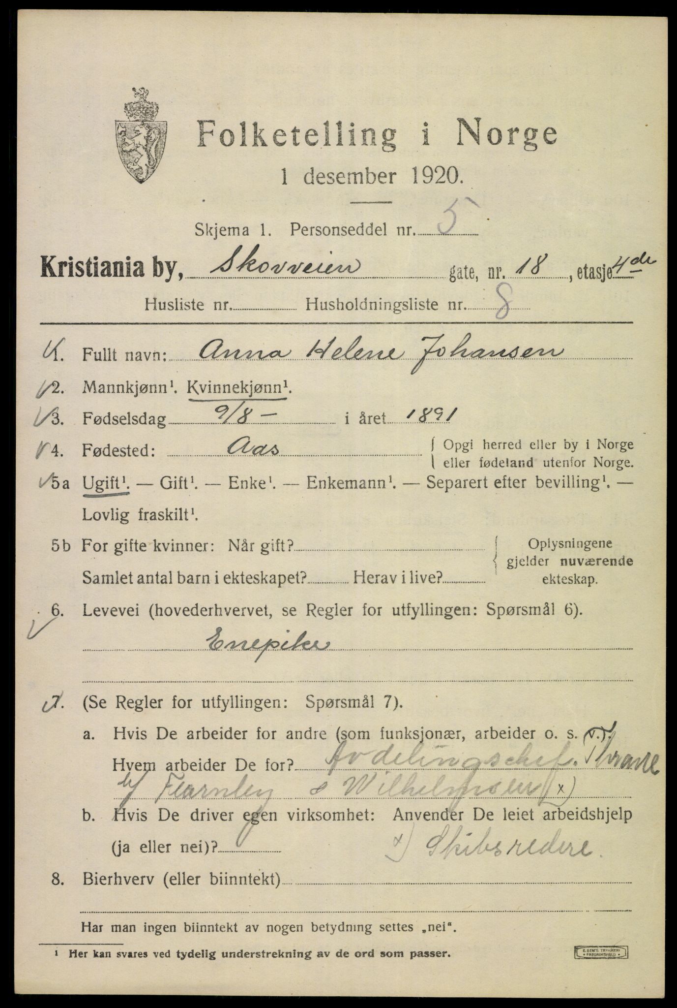 SAO, 1920 census for Kristiania, 1920, p. 516569