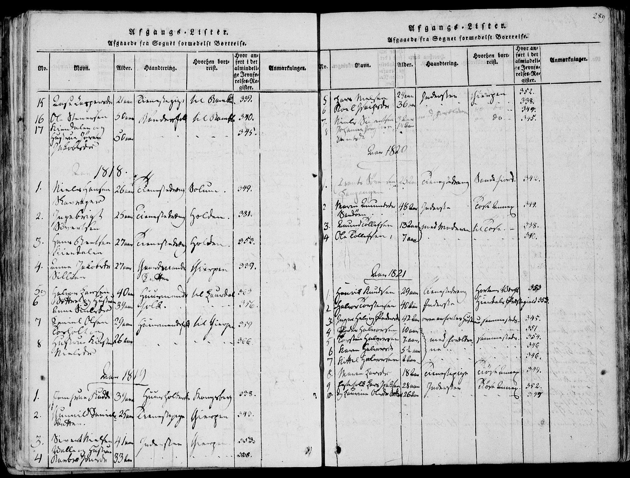 Eidanger kirkebøker, AV/SAKO-A-261/F/Fa/L0007: Parish register (official) no. 7, 1814-1831, p. 289