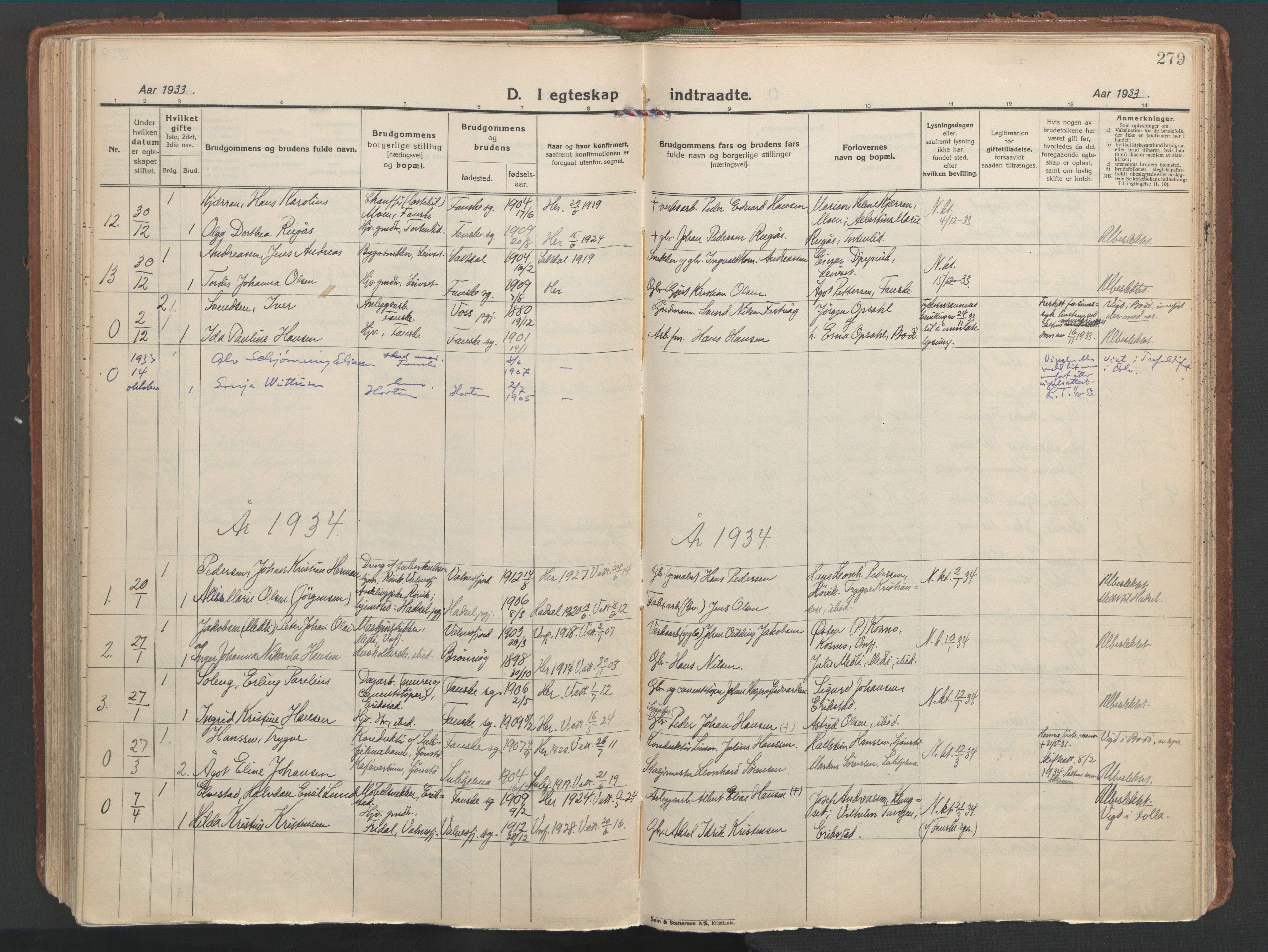 Ministerialprotokoller, klokkerbøker og fødselsregistre - Nordland, SAT/A-1459/849/L0699: Parish register (official) no. 849A10, 1924-1937, p. 279