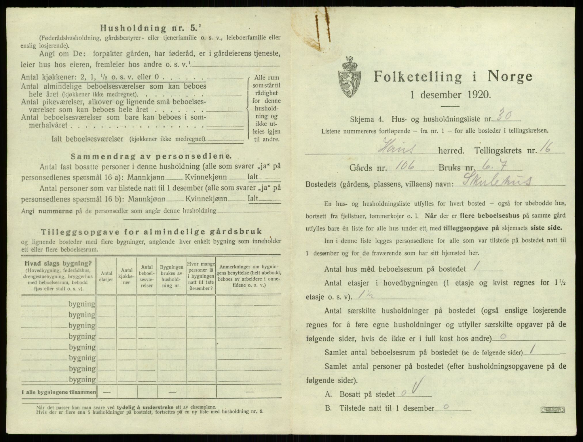 SAB, 1920 census for Haus, 1920, p. 1420