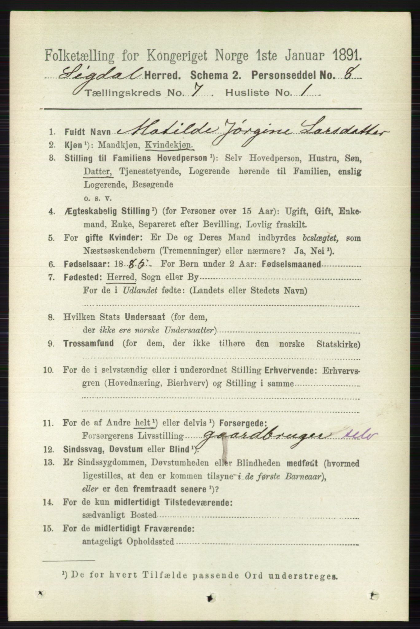 RA, 1891 census for 0621 Sigdal, 1891, p. 2724