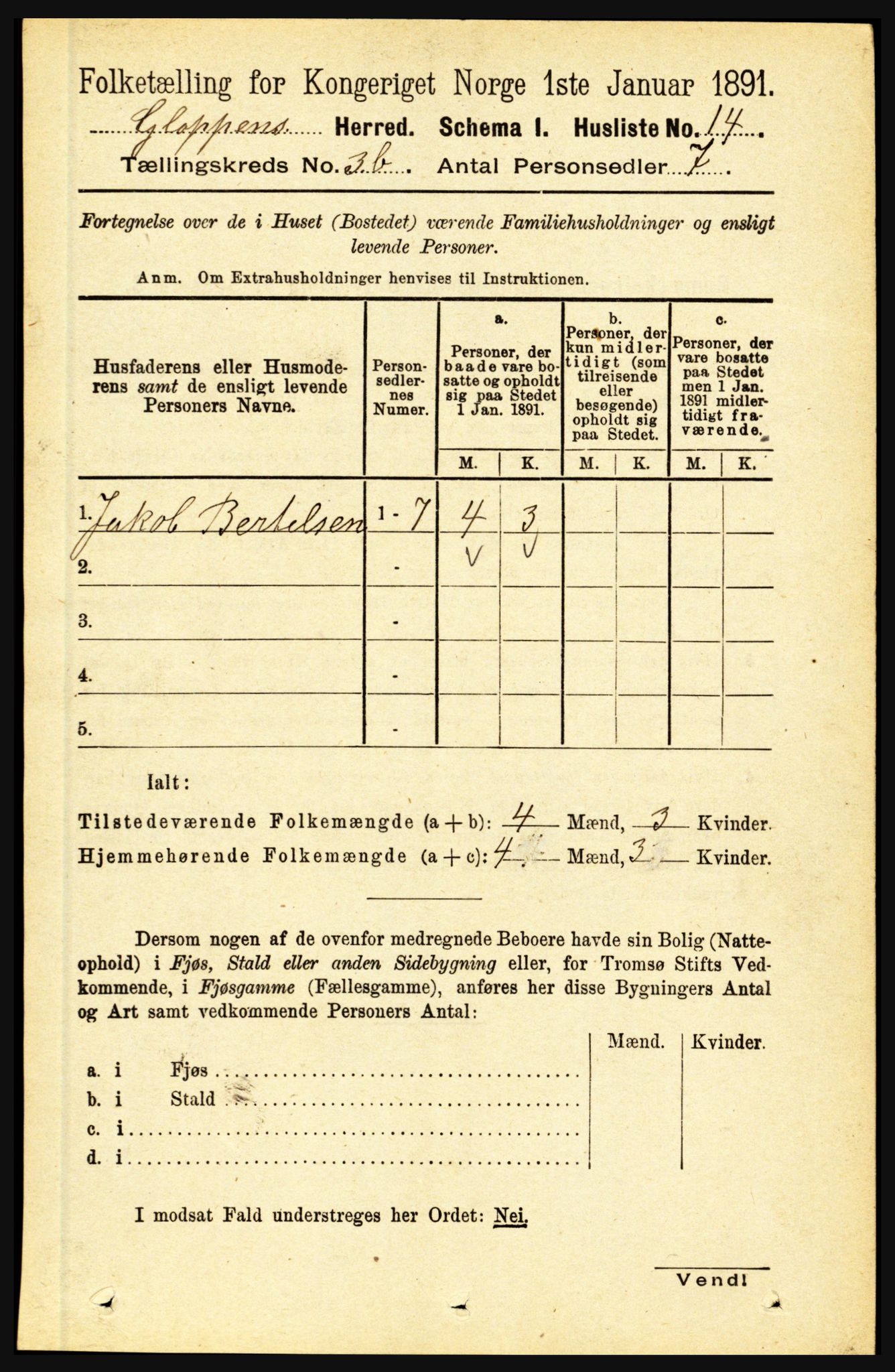 RA, 1891 census for 1445 Gloppen, 1891, p. 1430