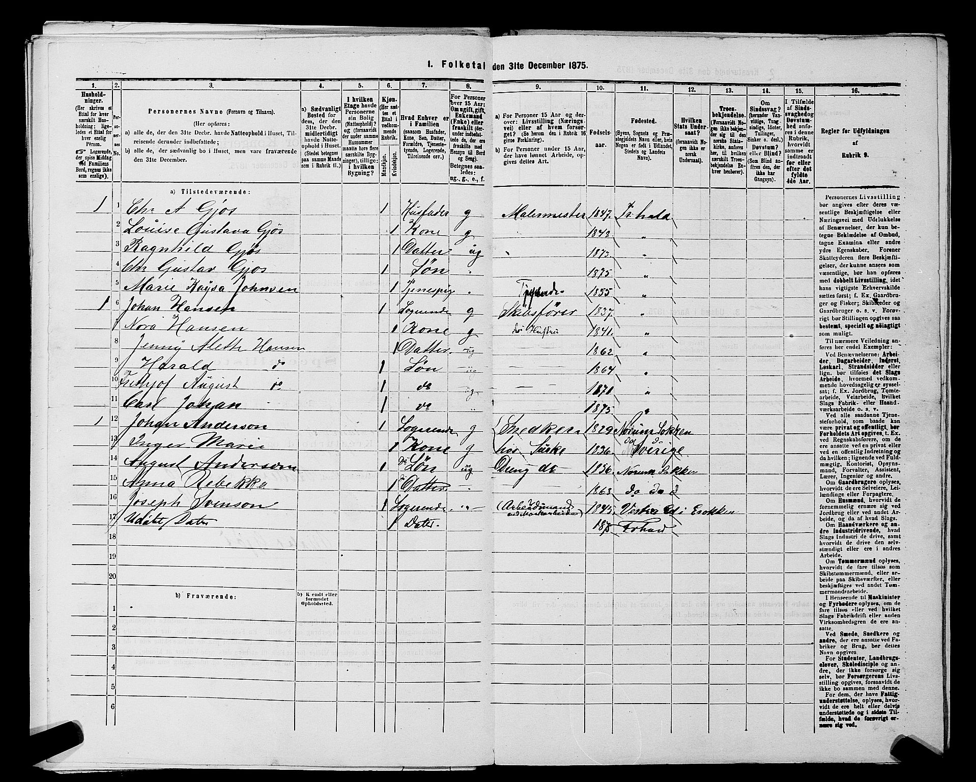 RA, 1875 census for 0101P Fredrikshald, 1875, p. 1008