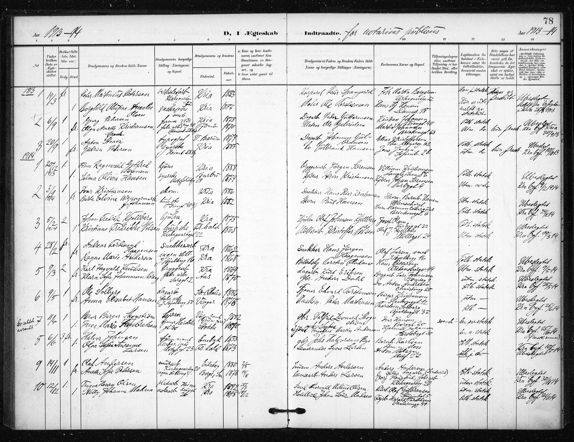 Tøyen prestekontor Kirkebøker, SAO/A-10167a/F/Fa/L0002: Parish register (official) no. 2, 1907-1916, p. 78