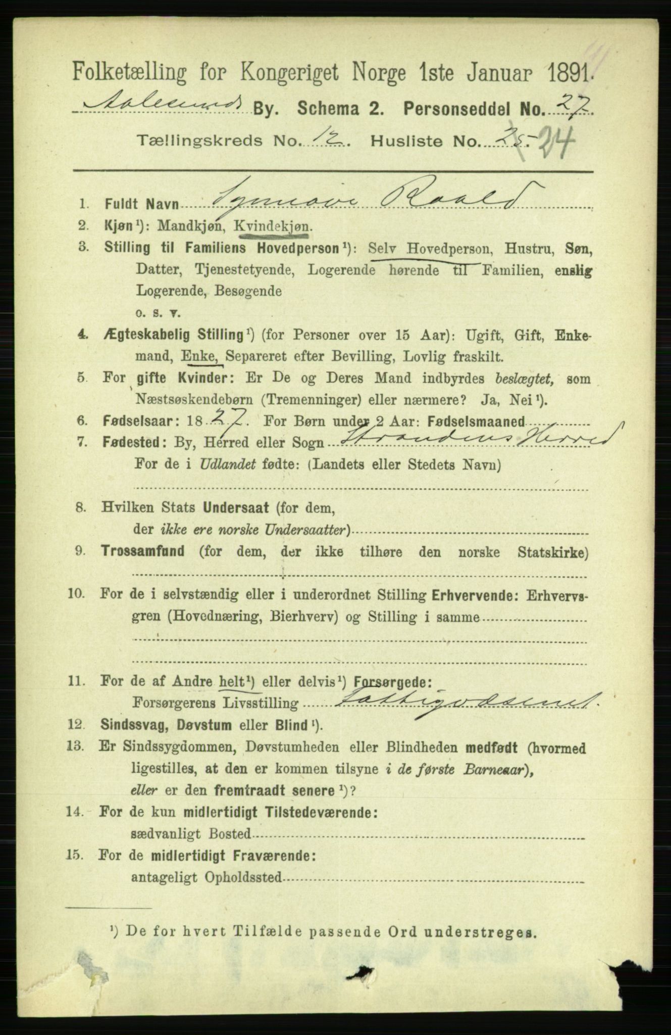 RA, 1891 census for 1501 Ålesund, 1891, p. 7889