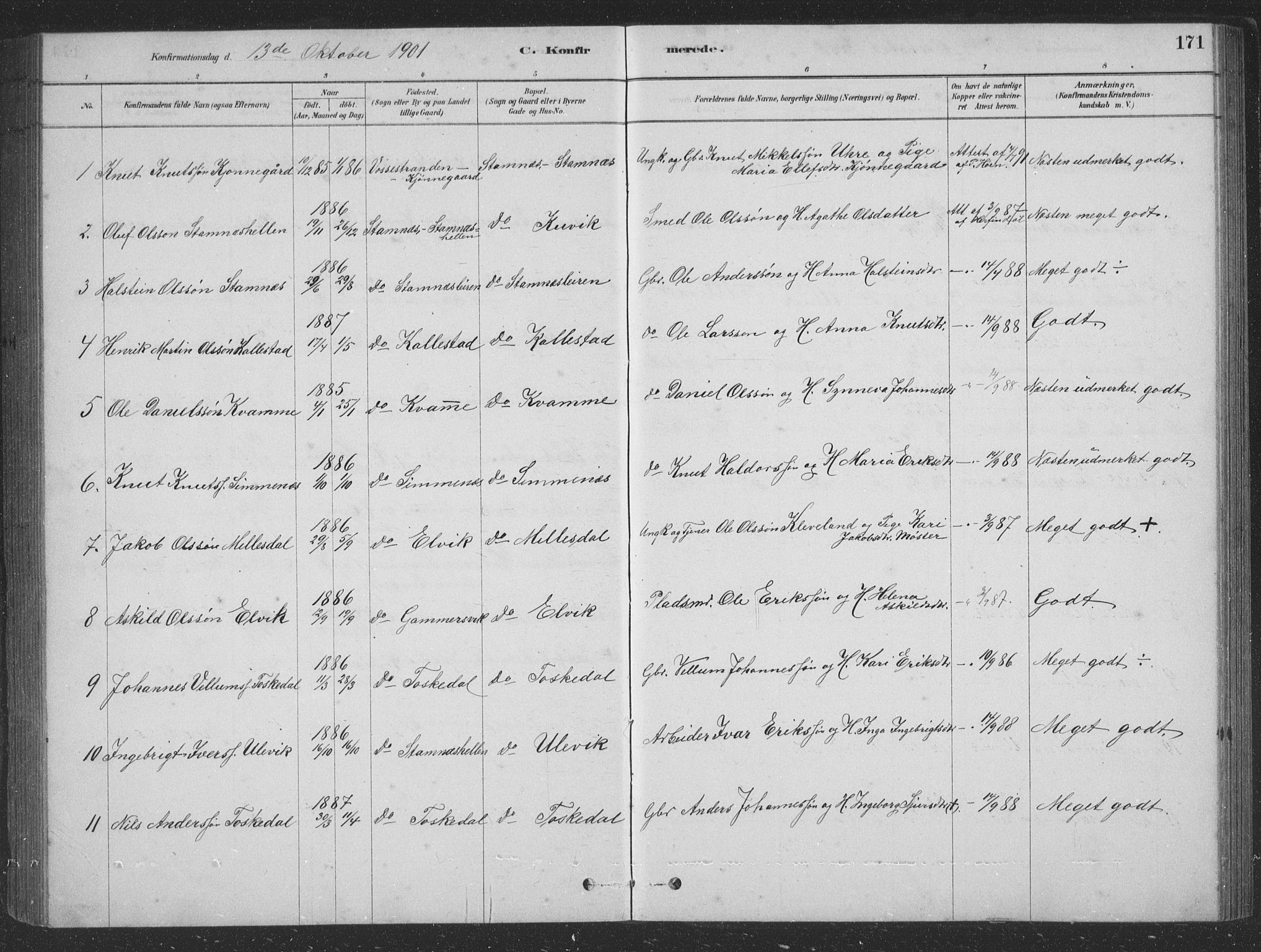 Vaksdal Sokneprestembete, SAB/A-78901/H/Hab: Parish register (copy) no. D 1, 1878-1939, p. 171