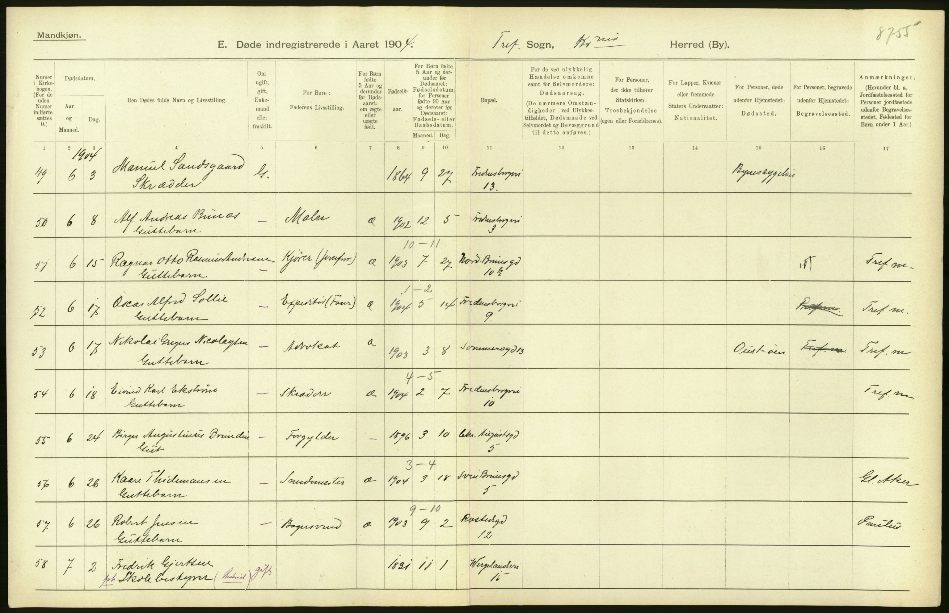 Statistisk sentralbyrå, Sosiodemografiske emner, Befolkning, AV/RA-S-2228/D/Df/Dfa/Dfab/L0004: Kristiania: Gifte, døde, 1904, p. 308