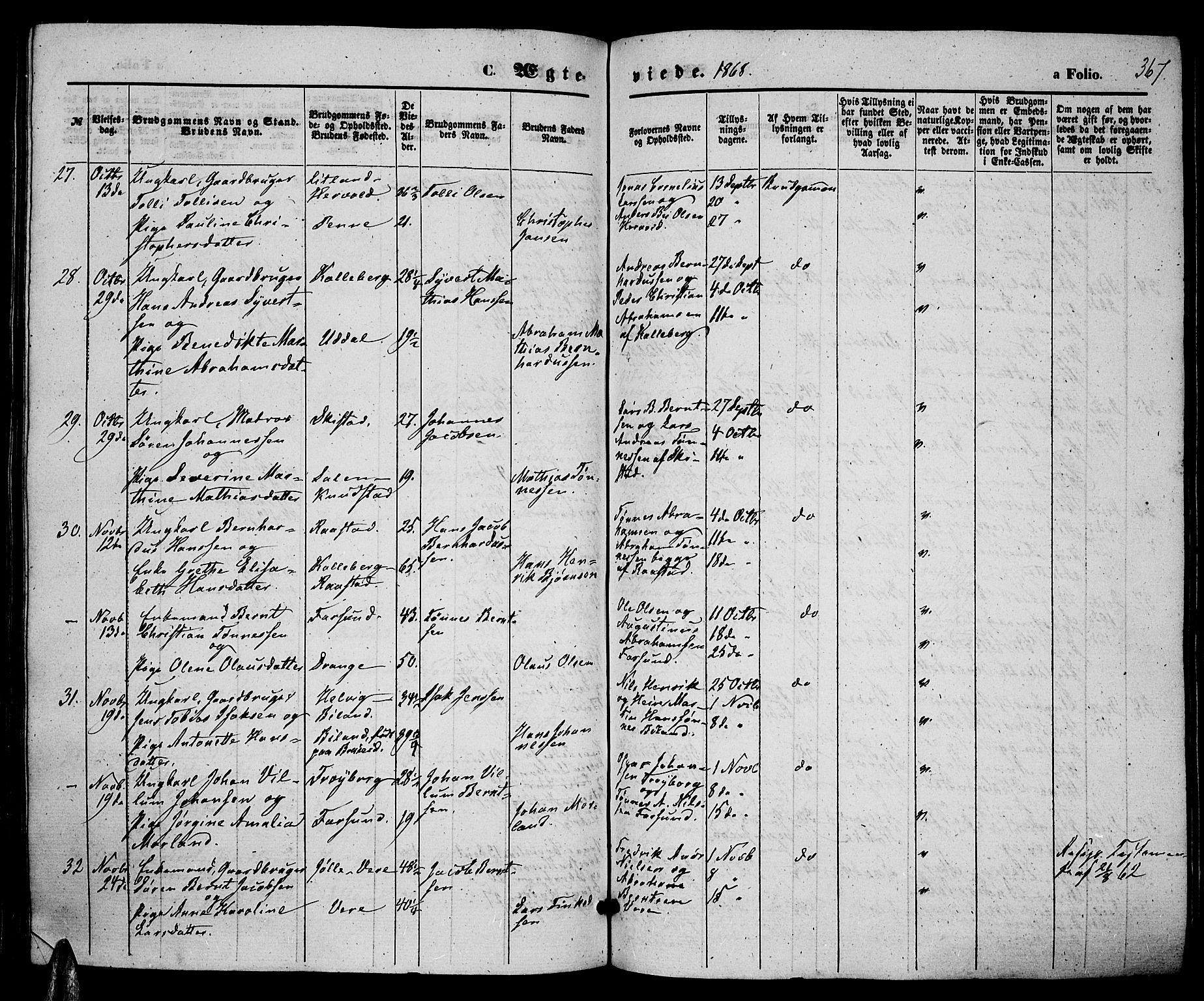 Lista sokneprestkontor, AV/SAK-1111-0027/F/Fb/L0003: Parish register (copy) no. B 3, 1862-1877, p. 367