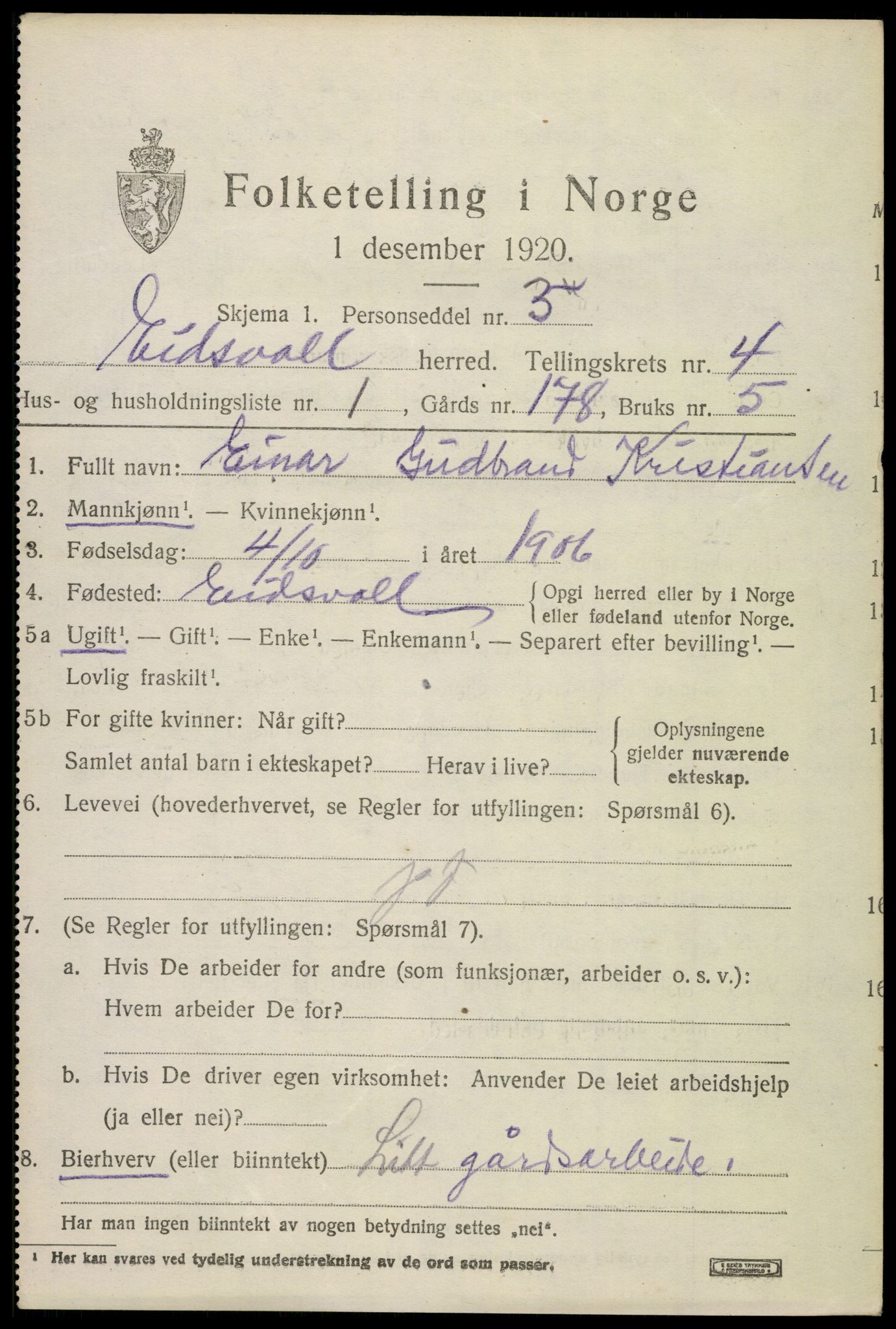 SAO, 1920 census for Eidsvoll, 1920, p. 9065