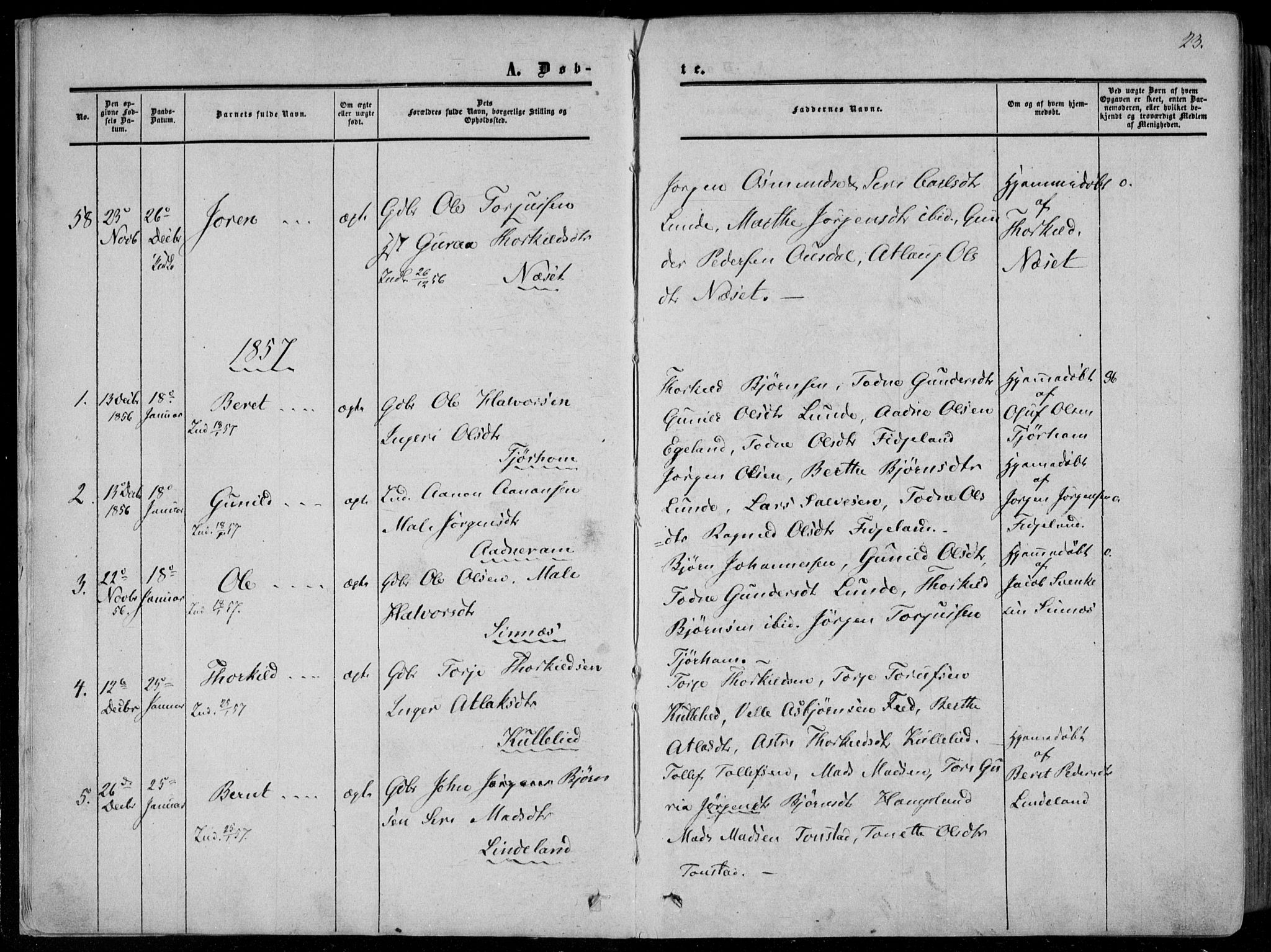 Sirdal sokneprestkontor, AV/SAK-1111-0036/F/Fa/Fab/L0002: Parish register (official) no. A 2, 1855-1874, p. 23