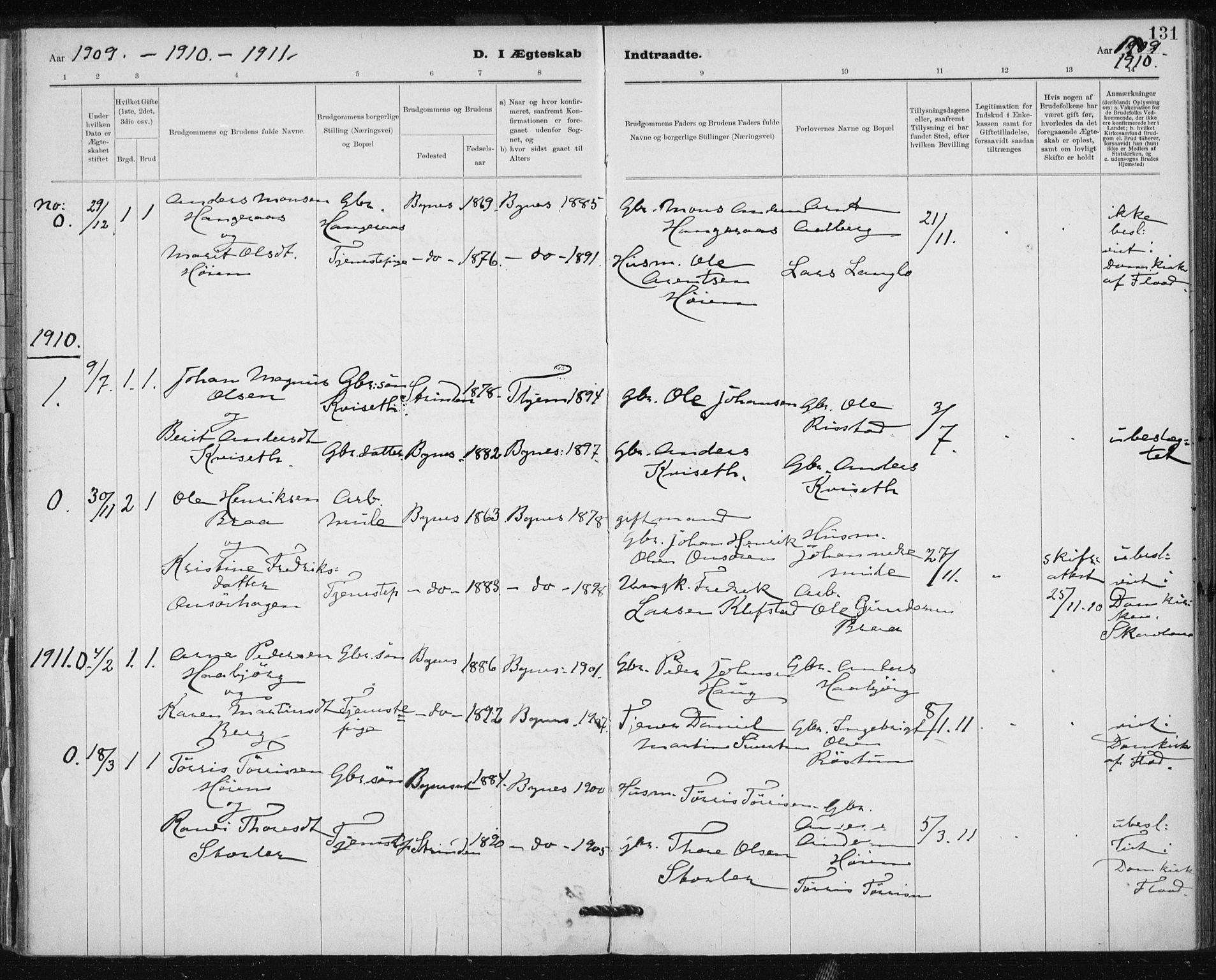 Ministerialprotokoller, klokkerbøker og fødselsregistre - Sør-Trøndelag, SAT/A-1456/612/L0381: Parish register (official) no. 612A13, 1907-1923, p. 131