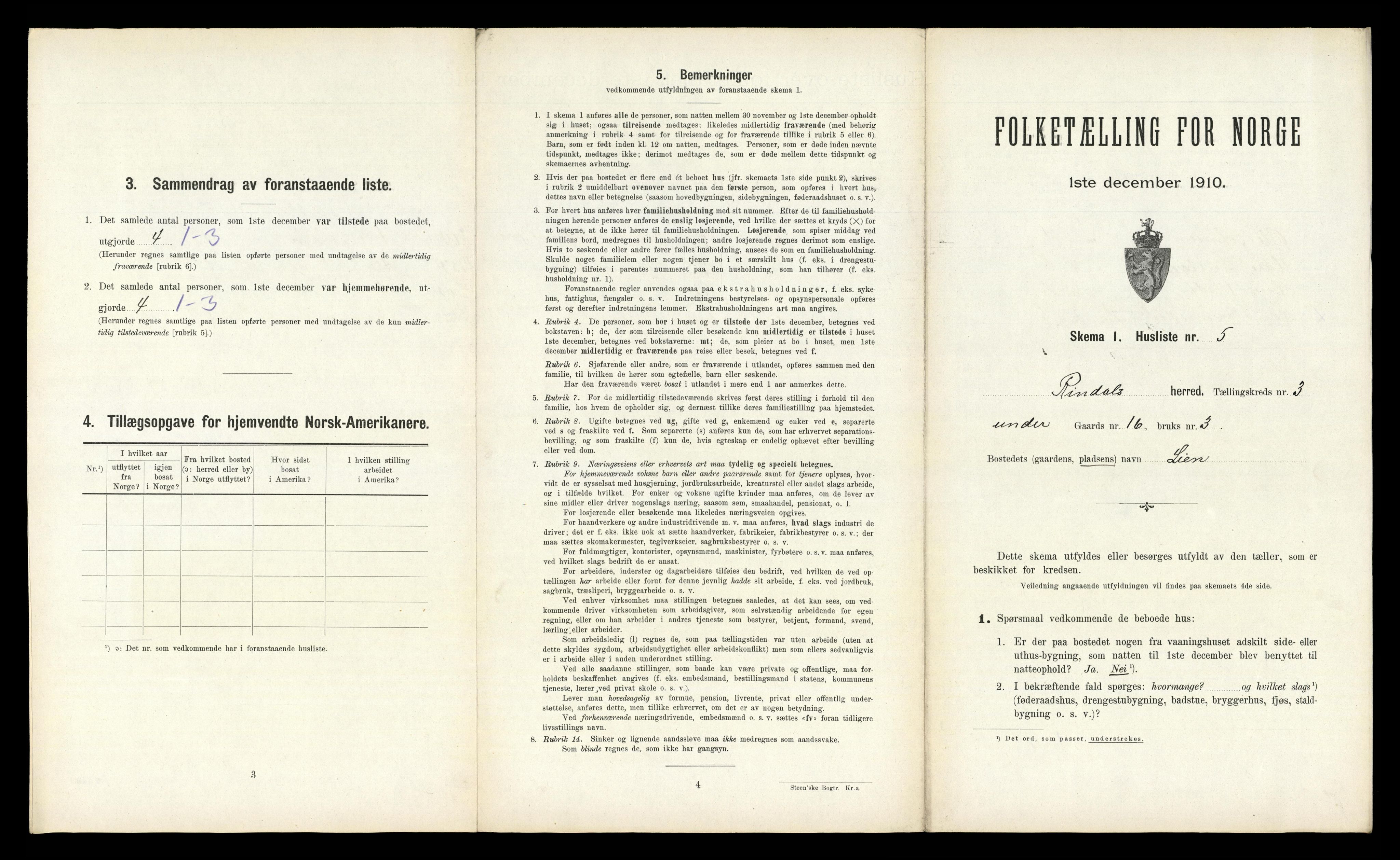 RA, 1910 census for Rindal, 1910, p. 183