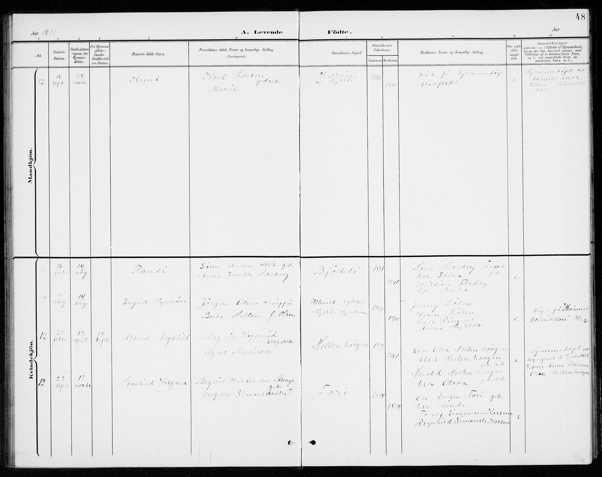Gjerdrum prestekontor Kirkebøker, SAO/A-10412b/G/Gb/L0001: Parish register (copy) no. II 1, 1901-1944, p. 48