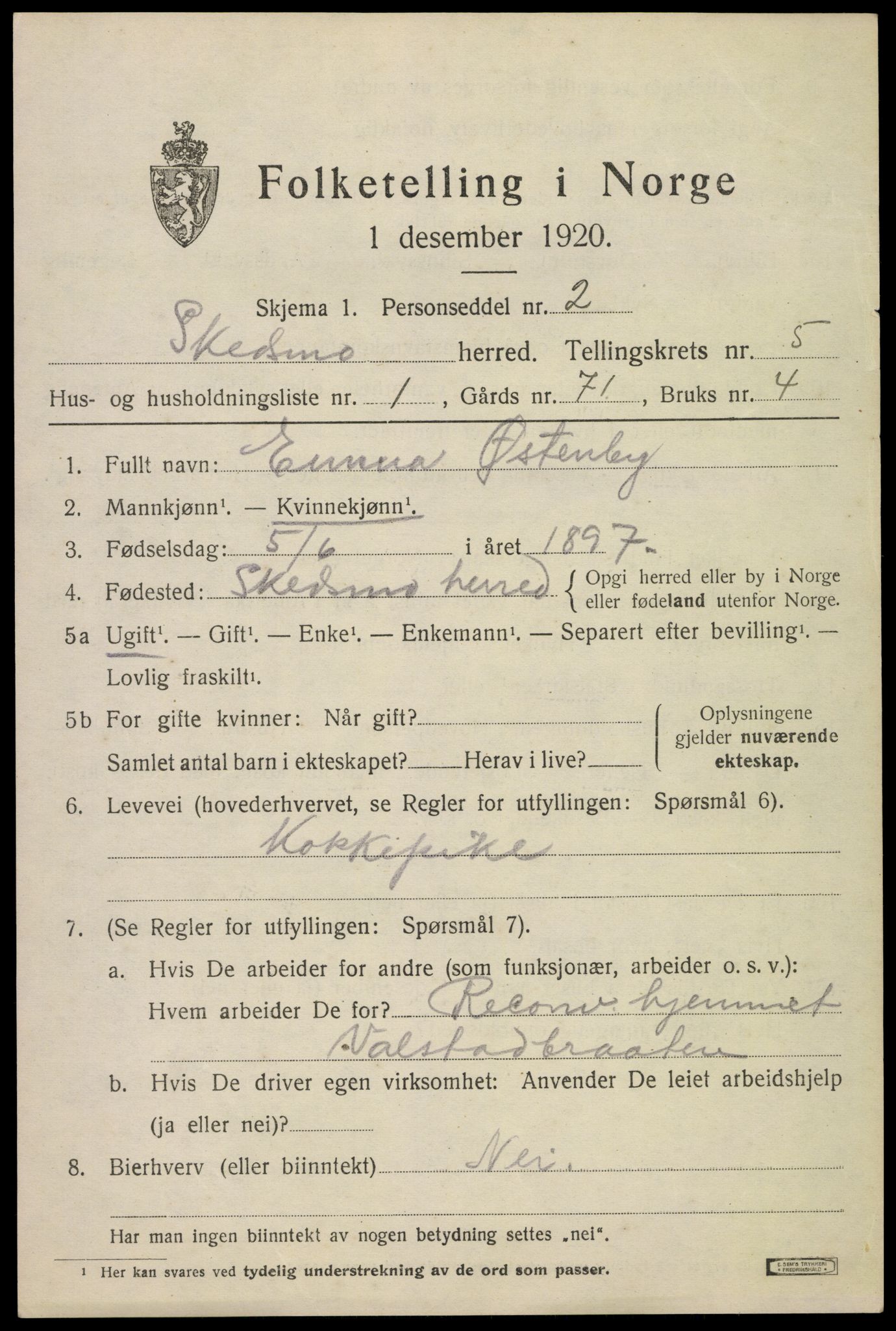 SAO, 1920 census for Skedsmo, 1920, p. 5171