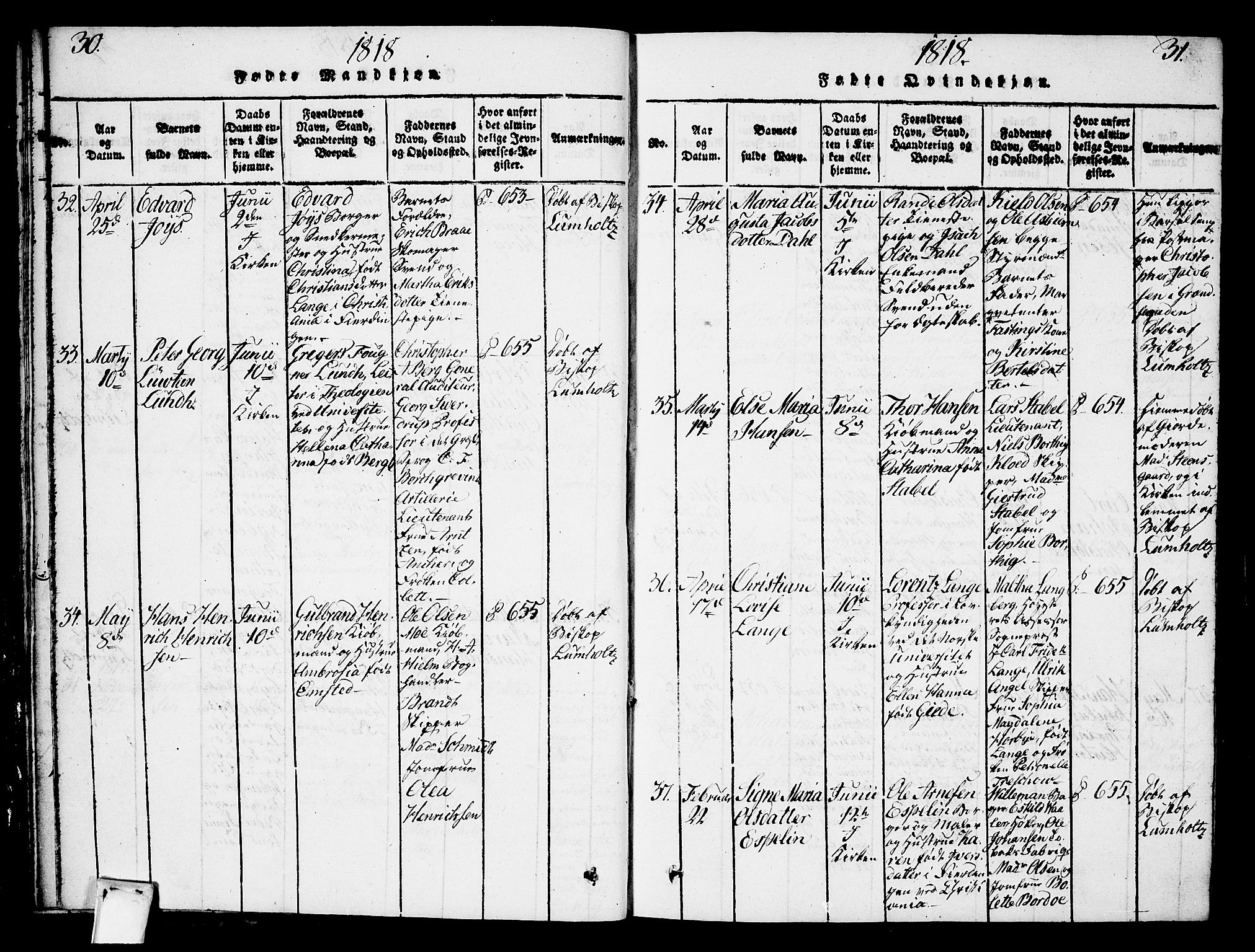 Oslo domkirke Kirkebøker, AV/SAO-A-10752/F/Fa/L0007: Parish register (official) no. 7, 1817-1824, p. 30-31