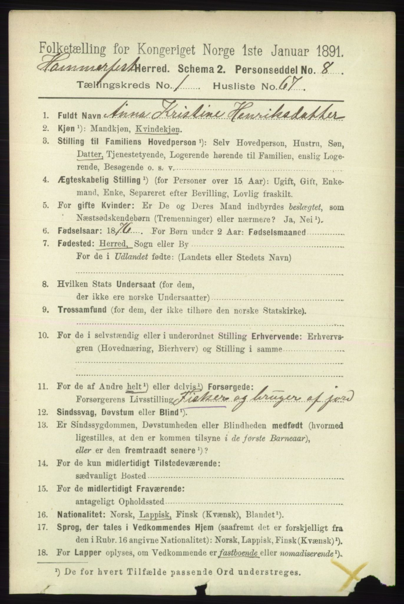 RA, 1891 census for 2016 Hammerfest, 1891, p. 536