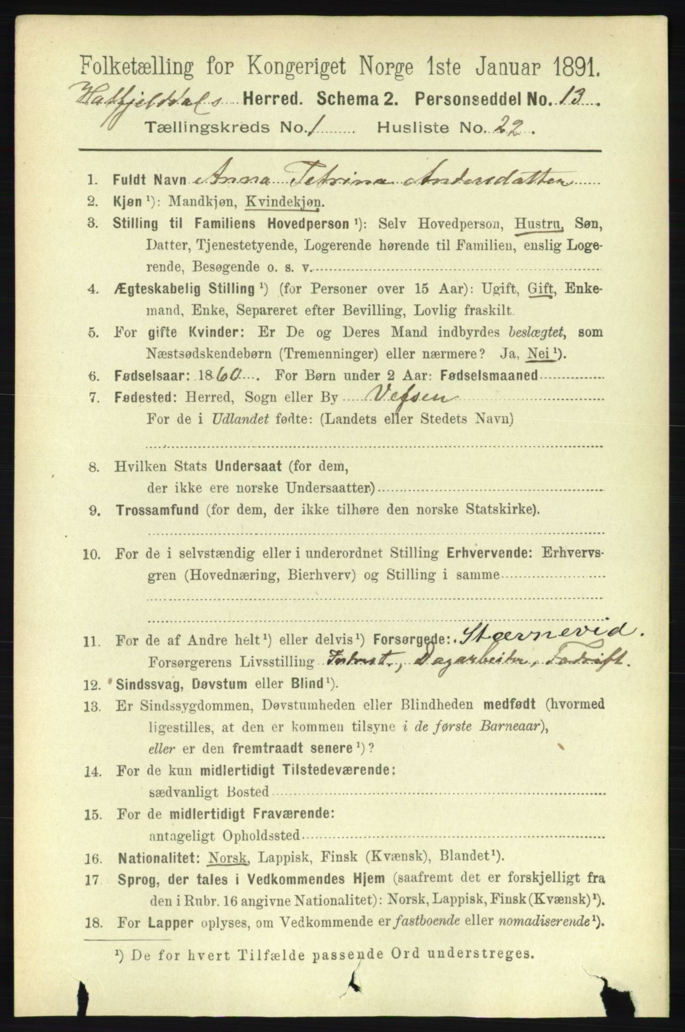 RA, 1891 census for 1826 Hattfjelldal, 1891, p. 246