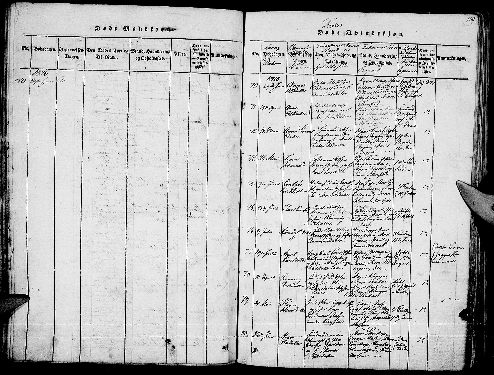 Fron prestekontor, SAH/PREST-078/H/Ha/Haa/L0002: Parish register (official) no. 2, 1816-1827, p. 169