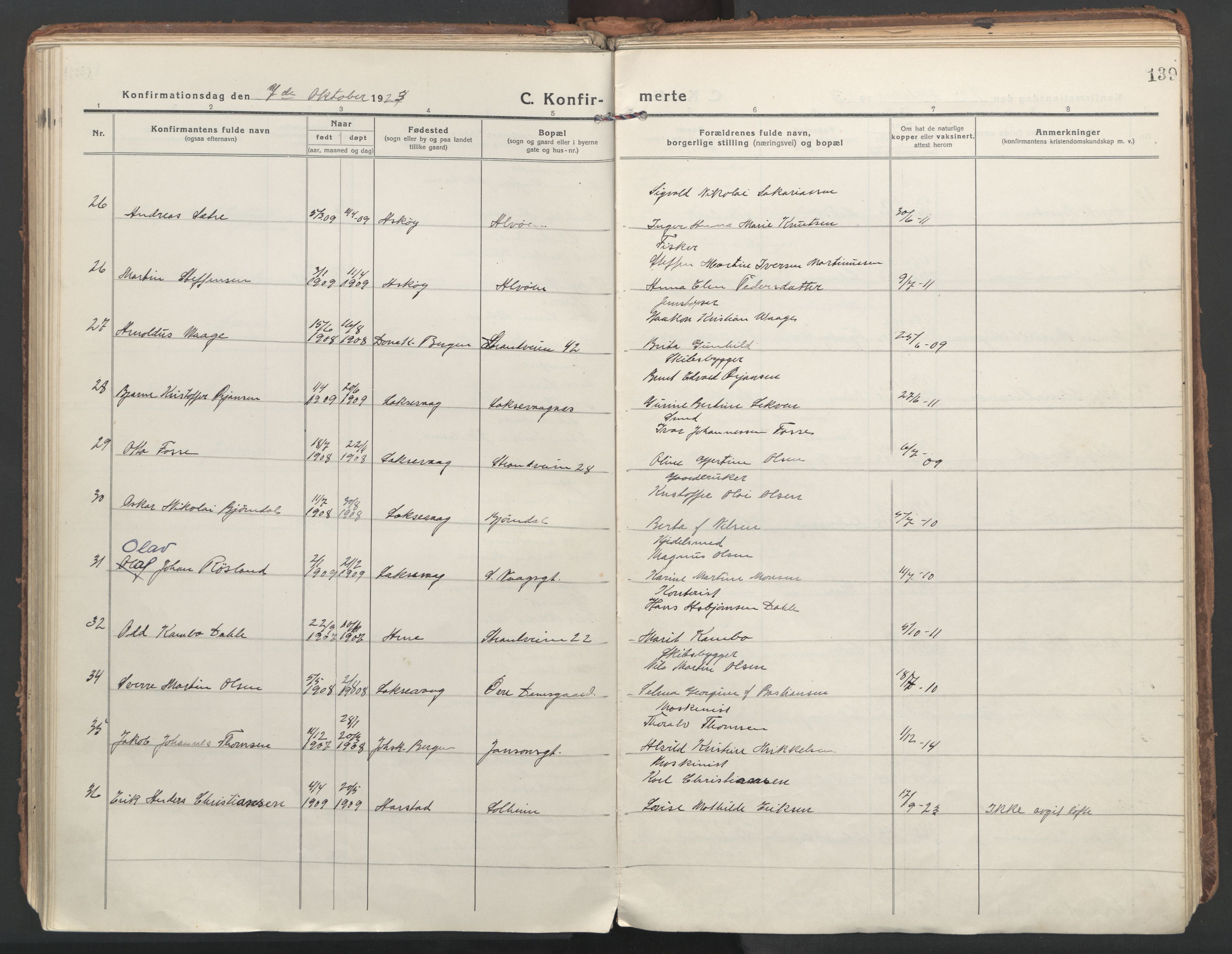 Laksevåg Sokneprestembete, AV/SAB-A-76501/H/Ha/Haa/Haaa/L0002: Parish register (official) no. A 2, 1917-1927, p. 139