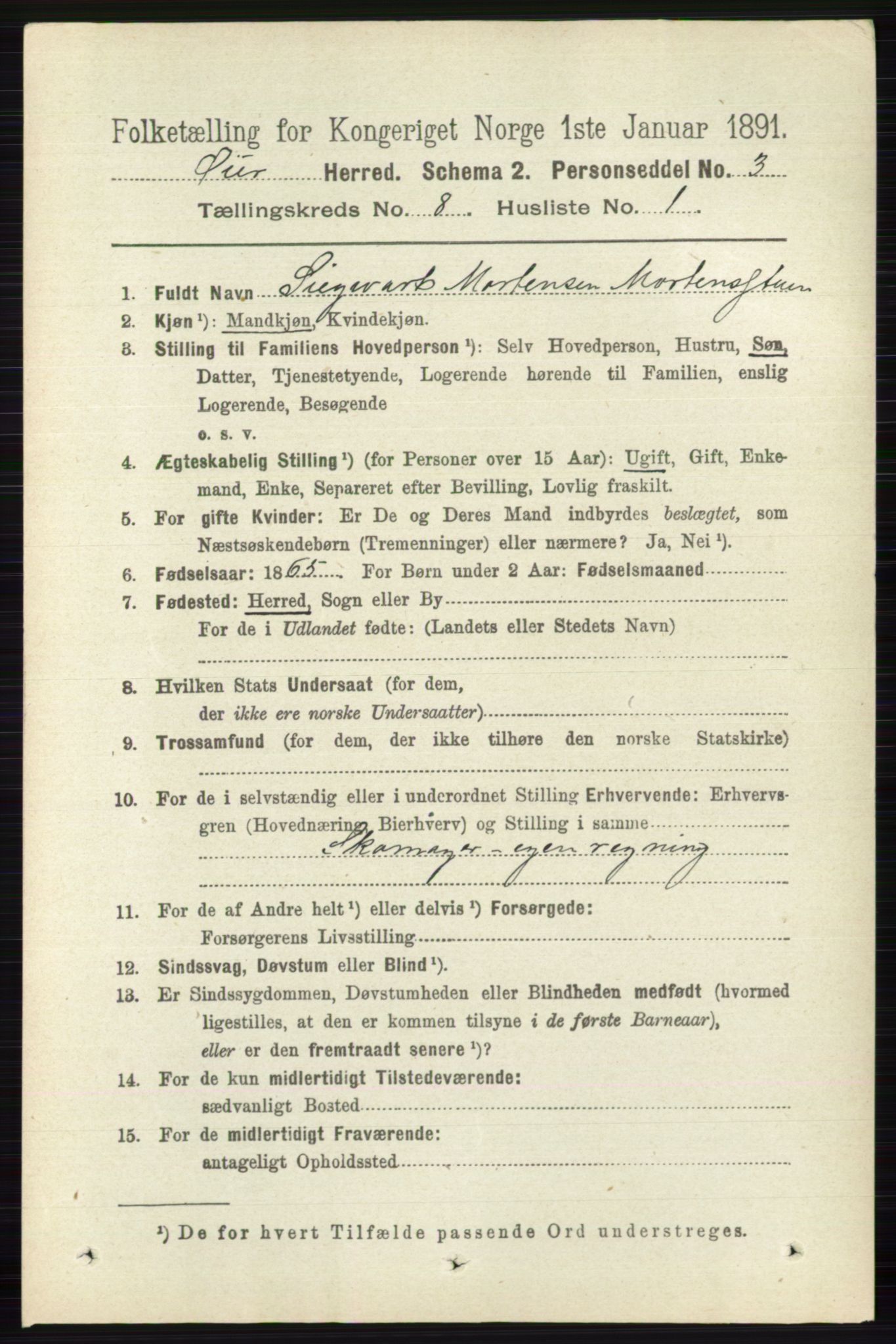 RA, 1891 census for 0521 Øyer, 1891, p. 2718