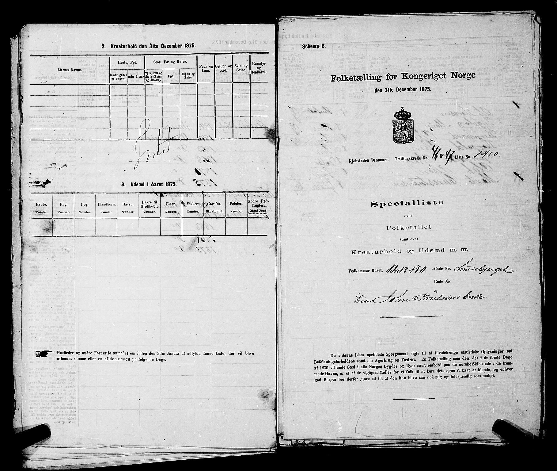 SAKO, 1875 census for 0602 Drammen, 1875, p. 3772