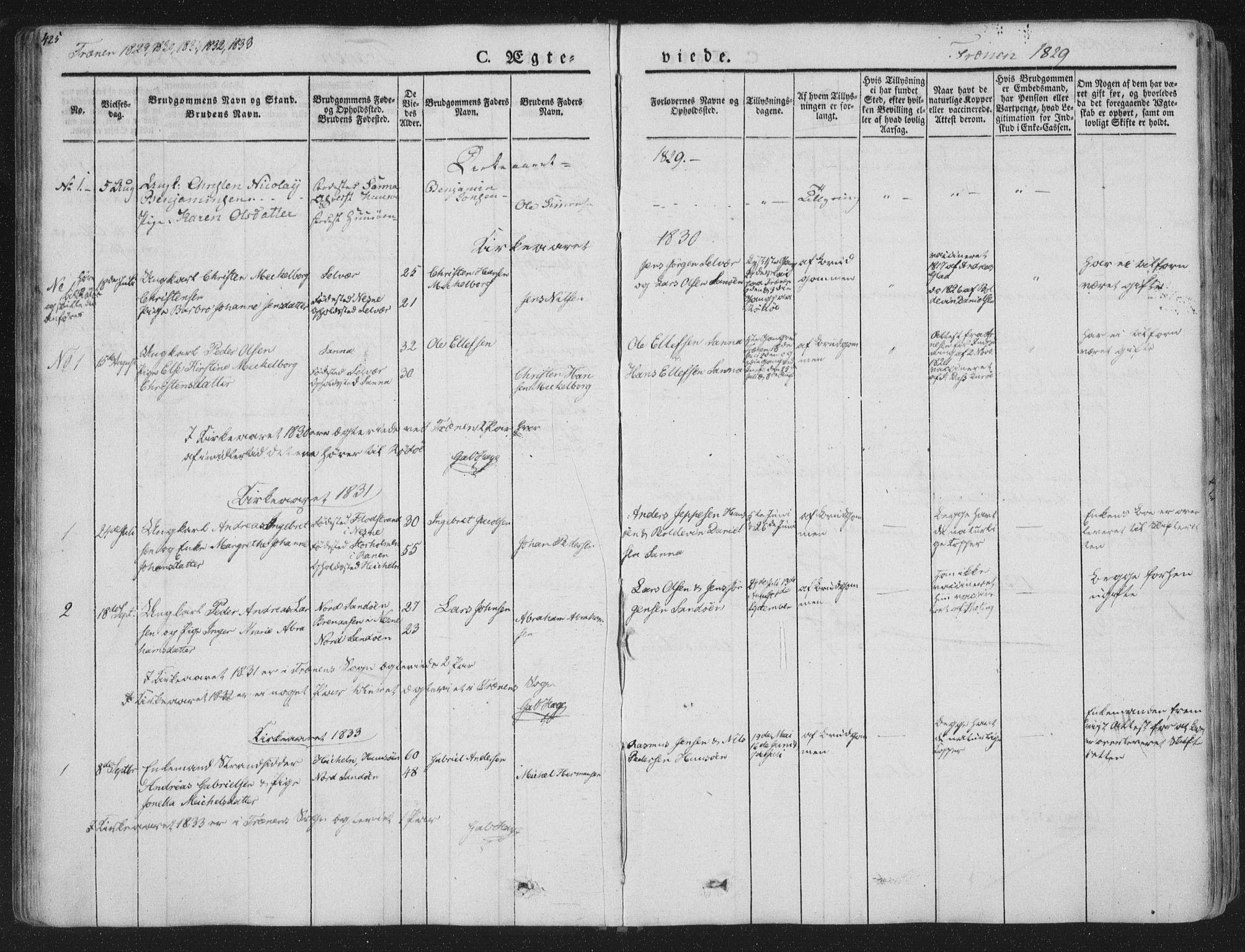 Ministerialprotokoller, klokkerbøker og fødselsregistre - Nordland, SAT/A-1459/839/L0566: Parish register (official) no. 839A03, 1825-1862, p. 425