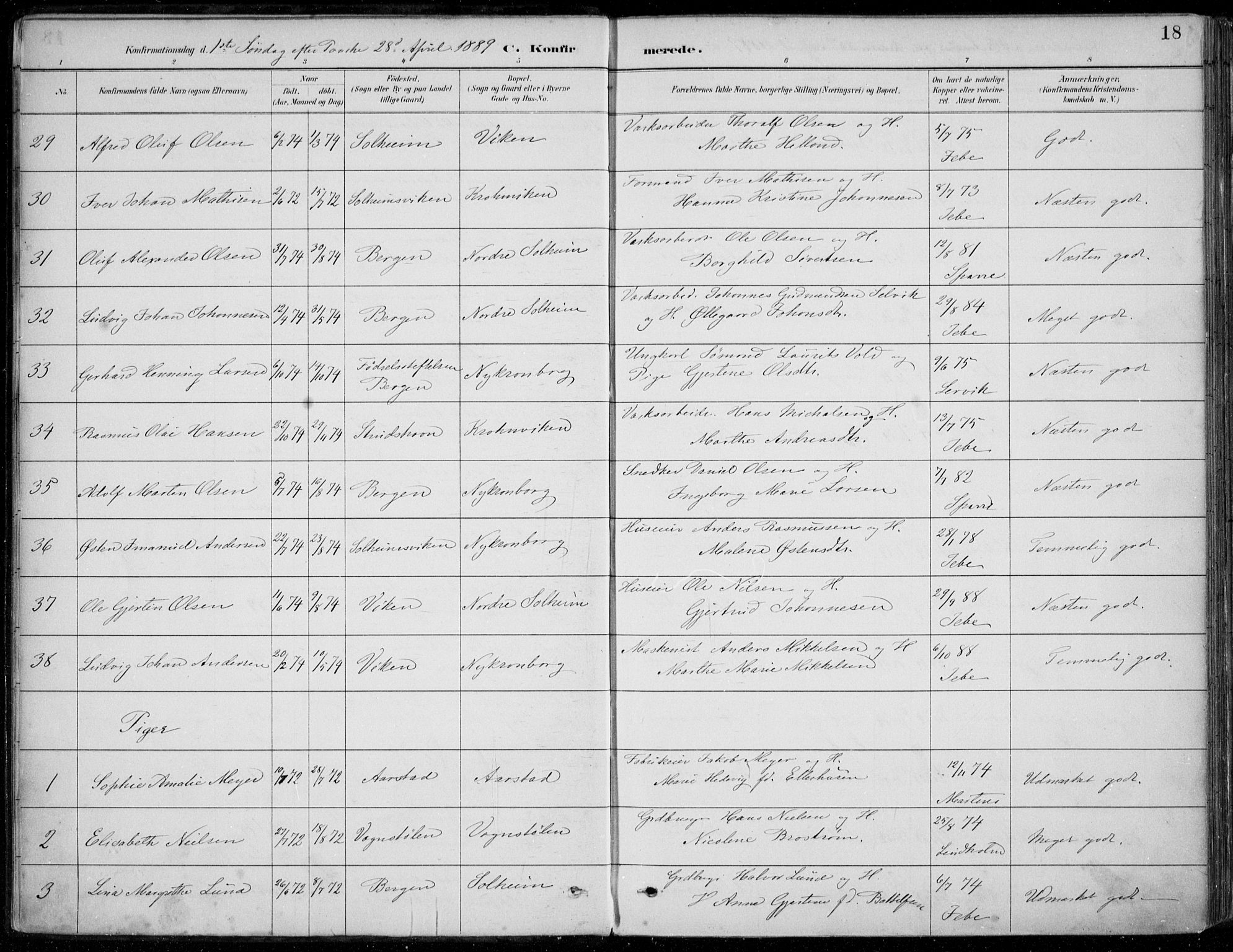 Årstad Sokneprestembete, SAB/A-79301/H/Haa/L0006: Parish register (official) no. B 1, 1886-1901, p. 18