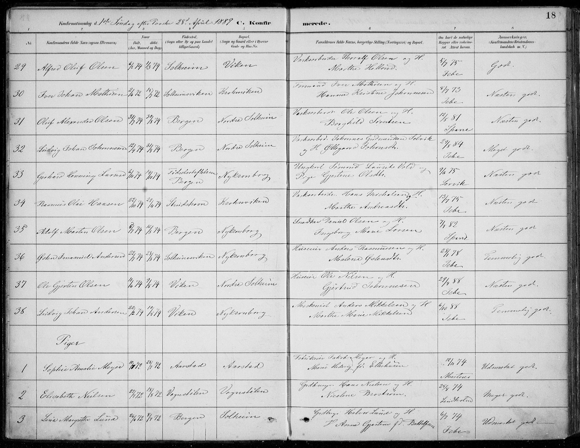 Årstad Sokneprestembete, AV/SAB-A-79301/H/Haa/L0006: Parish register (official) no. B 1, 1886-1901, p. 18