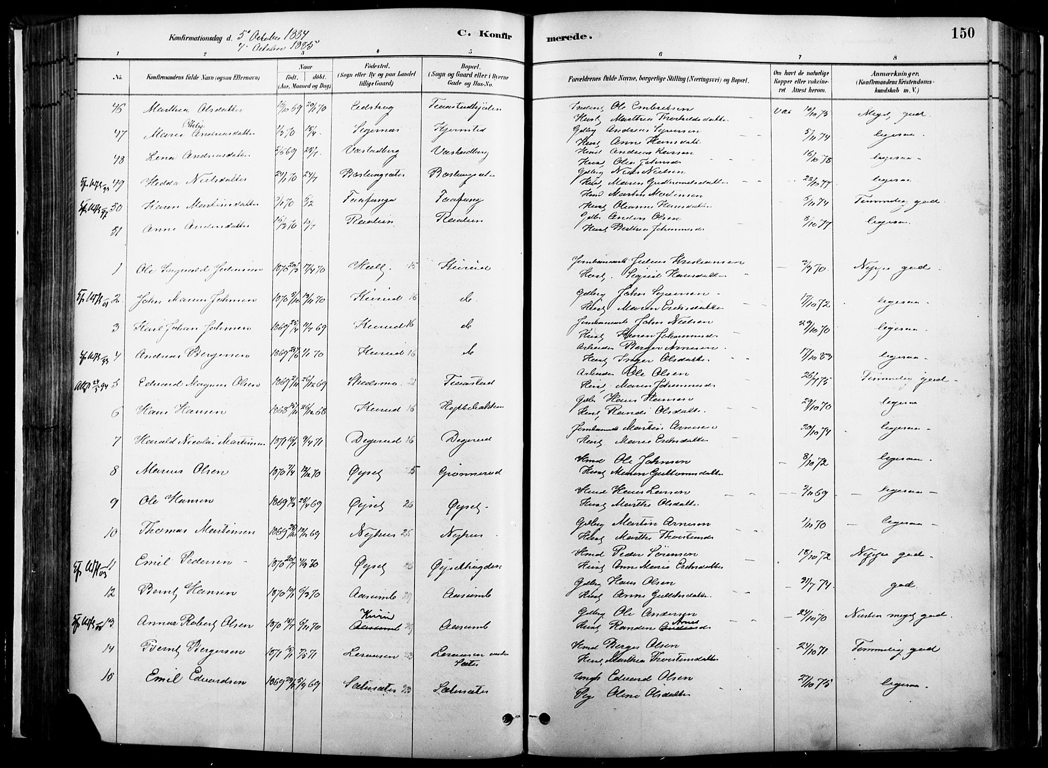 Vinger prestekontor, AV/SAH-PREST-024/H/Ha/Haa/L0014: Parish register (official) no. 14, 1881-1900, p. 150