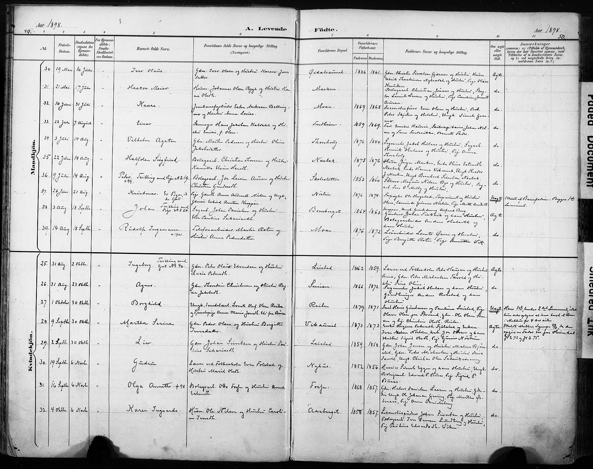 Ministerialprotokoller, klokkerbøker og fødselsregistre - Sør-Trøndelag, SAT/A-1456/616/L0411: Parish register (official) no. 616A08, 1894-1906, p. 49-50