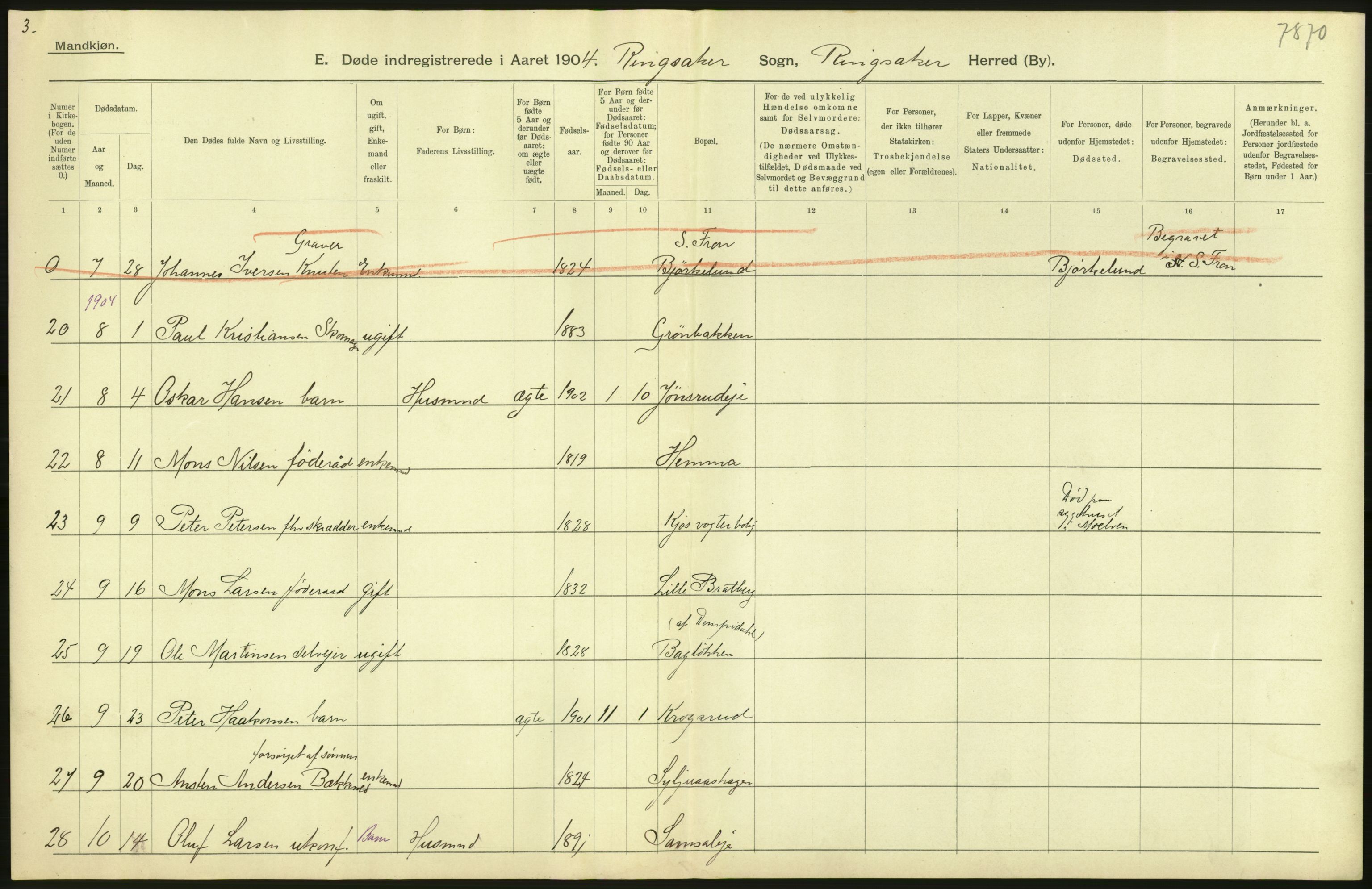 Statistisk sentralbyrå, Sosiodemografiske emner, Befolkning, AV/RA-S-2228/D/Df/Dfa/Dfab/L0005: Hedemarkens amt: Fødte, gifte, døde, 1904, p. 652