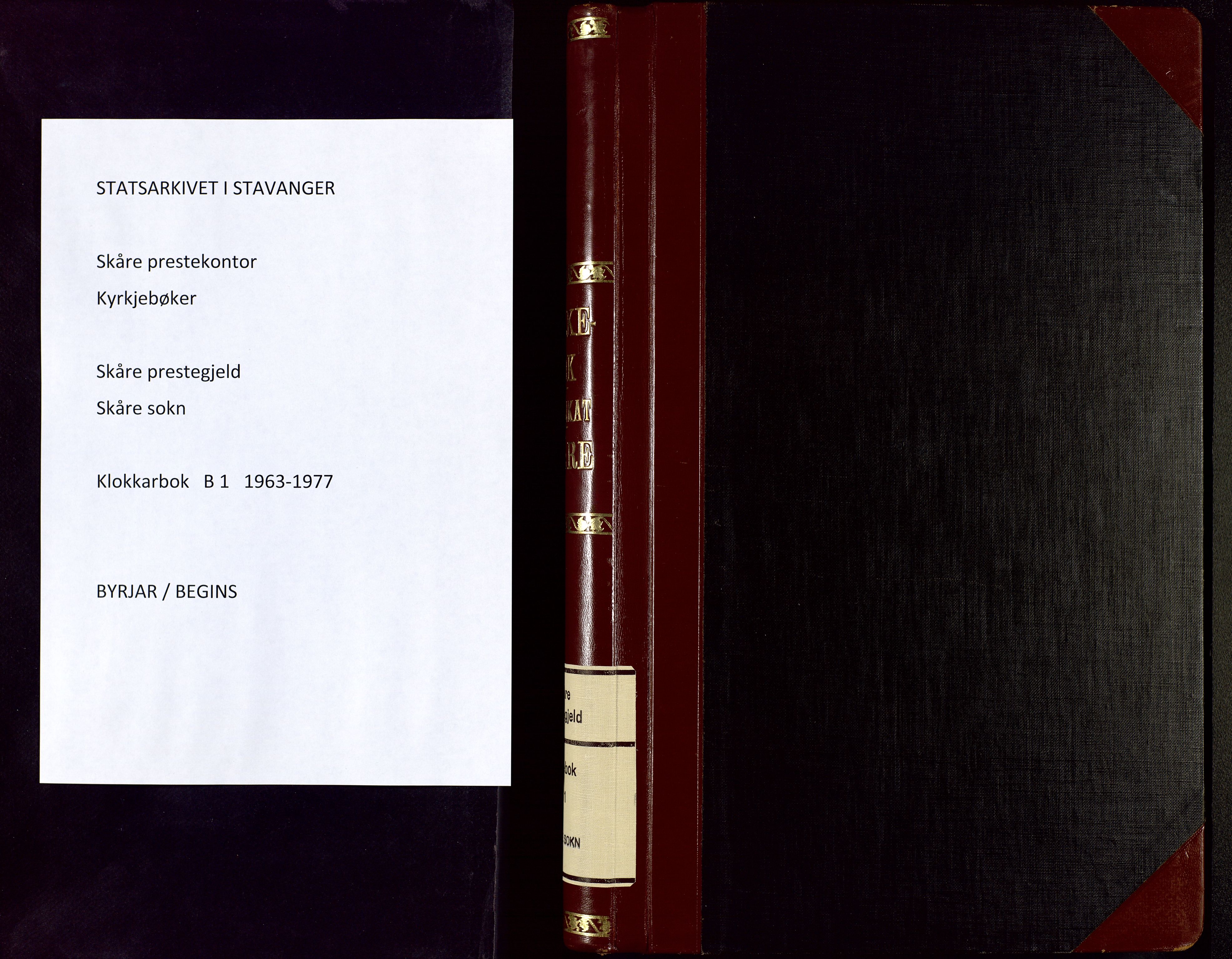 Skåre sokneprestkontor, SAST/A -101861/H/Ha/Hab/L0001: Parish register (copy) no. B 1, 1963-1977