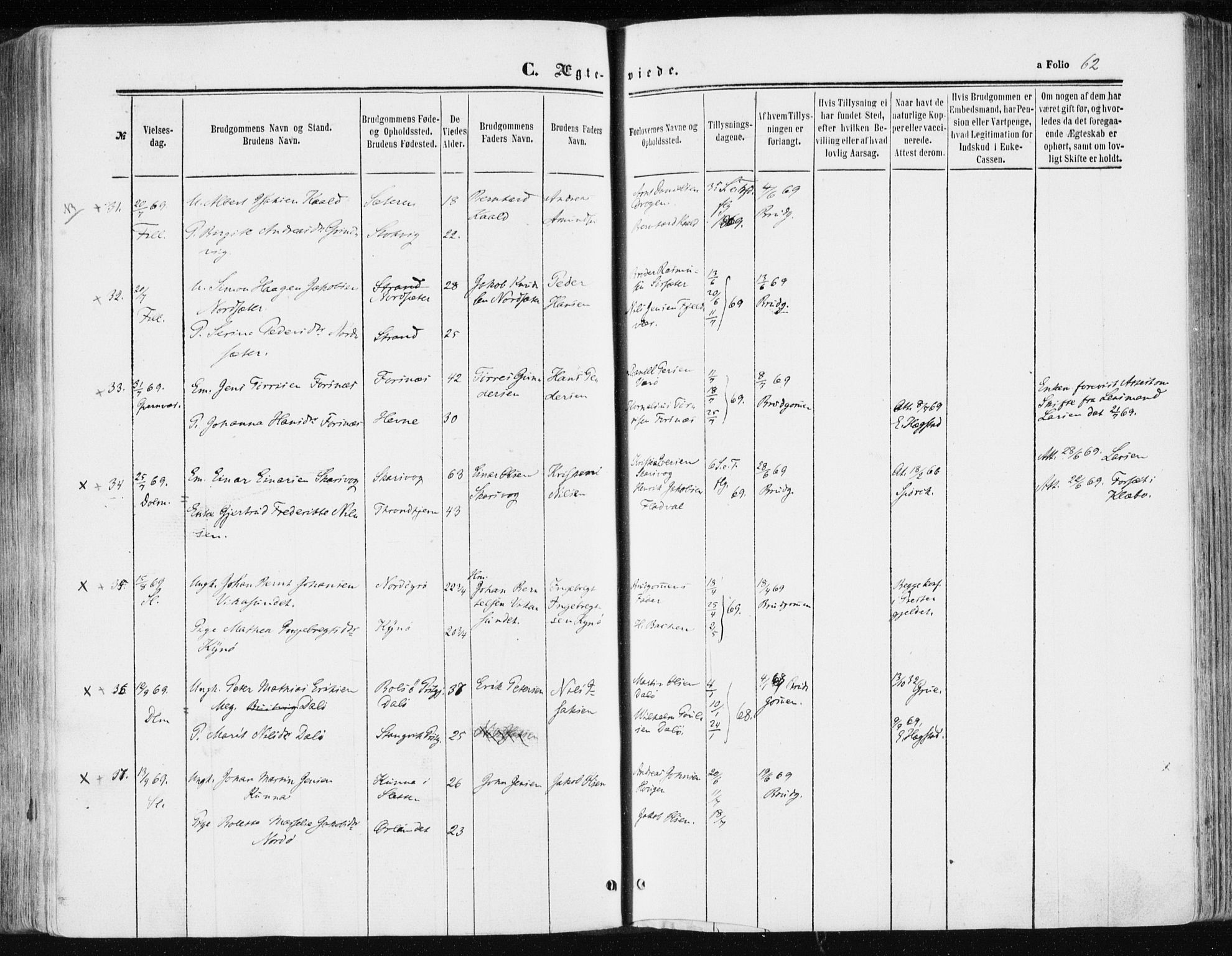 Ministerialprotokoller, klokkerbøker og fødselsregistre - Sør-Trøndelag, AV/SAT-A-1456/634/L0531: Parish register (official) no. 634A07, 1861-1870, p. 62