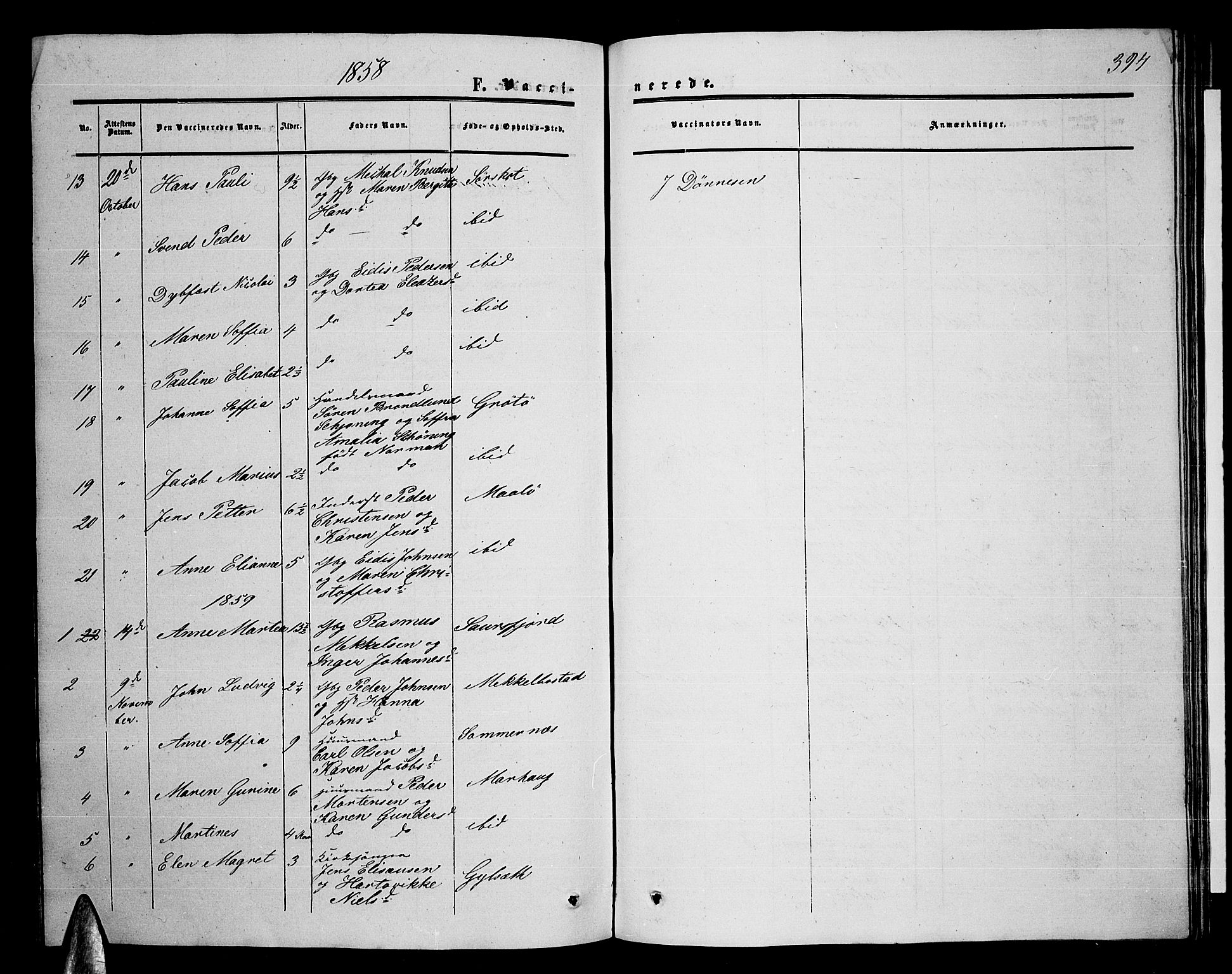 Ministerialprotokoller, klokkerbøker og fødselsregistre - Nordland, AV/SAT-A-1459/857/L0827: Parish register (copy) no. 857C02, 1852-1879, p. 394