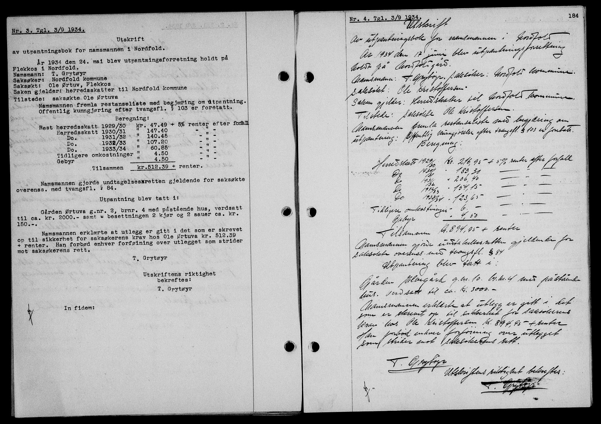 Salten sorenskriveri, SAT/A-4578/1/2/2C/L0065: Mortgage book no. 55, 1934-1934, Deed date: 03.09.1934