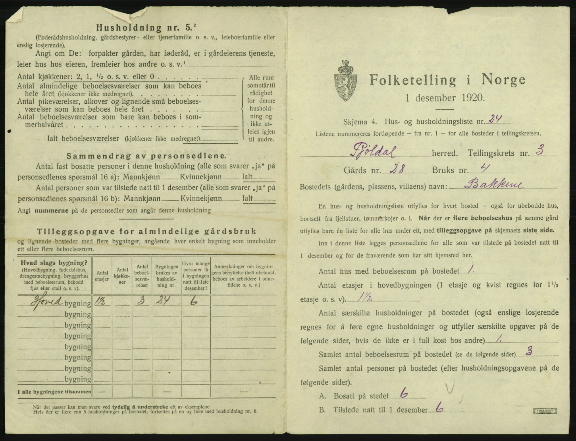 SAB, 1920 census for Røldal, 1920, p. 327