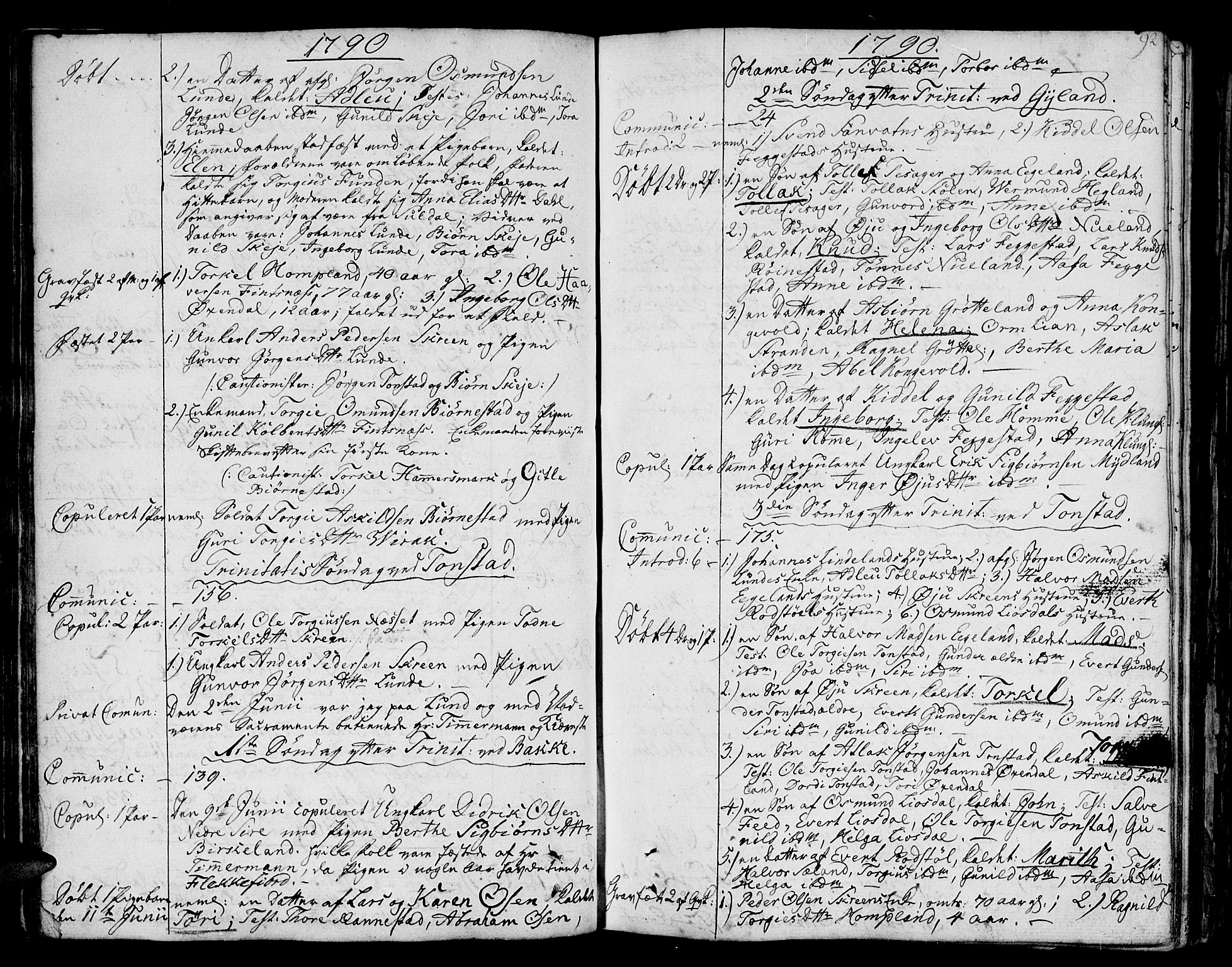 Bakke sokneprestkontor, AV/SAK-1111-0002/F/Fa/Faa/L0002: Parish register (official) no. A 2, 1780-1816, p. 92