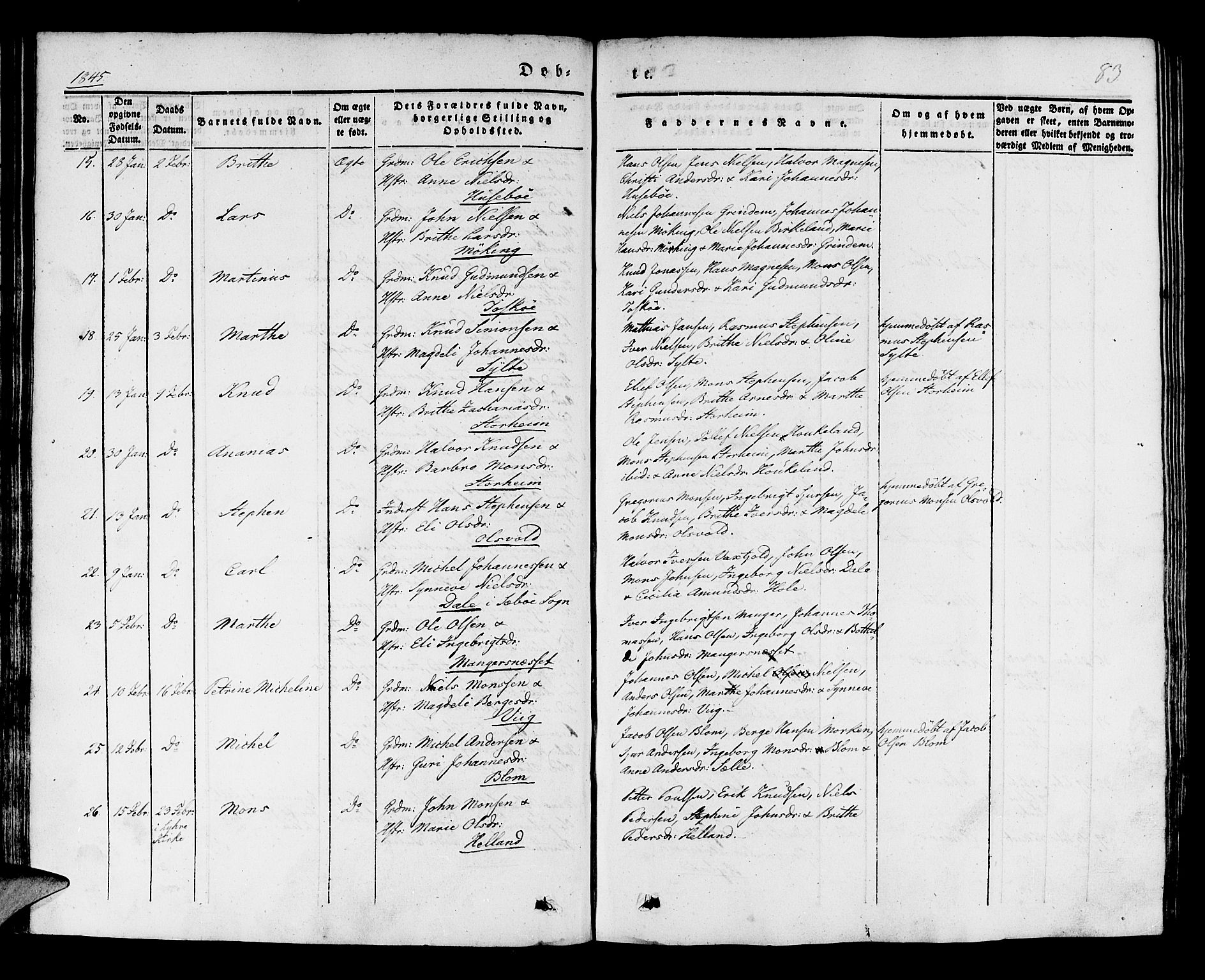 Manger sokneprestembete, AV/SAB-A-76801/H/Haa: Parish register (official) no. A 5, 1839-1848, p. 83