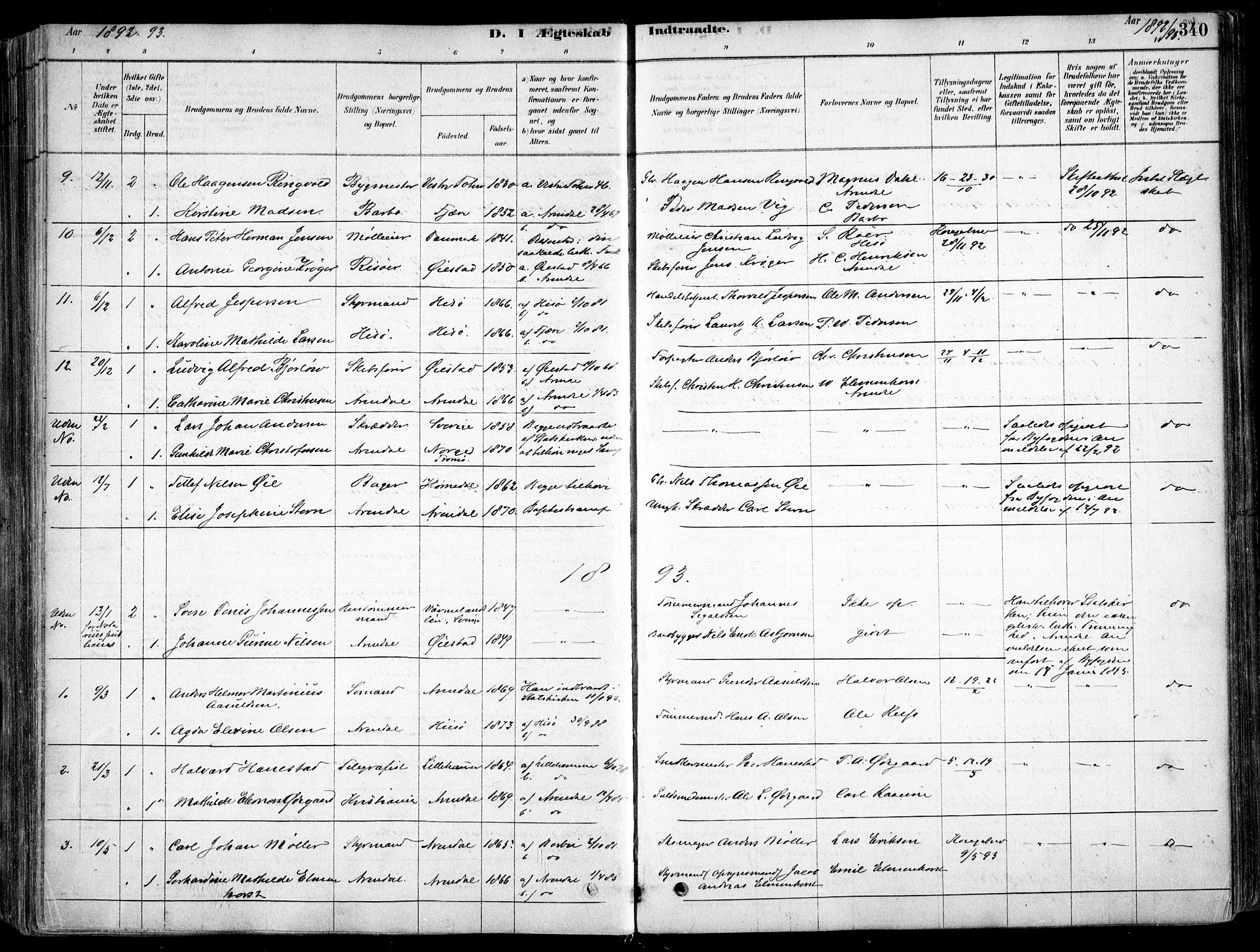 Arendal sokneprestkontor, Trefoldighet, SAK/1111-0040/F/Fa/L0008: Parish register (official) no. A 8, 1878-1899, p. 340