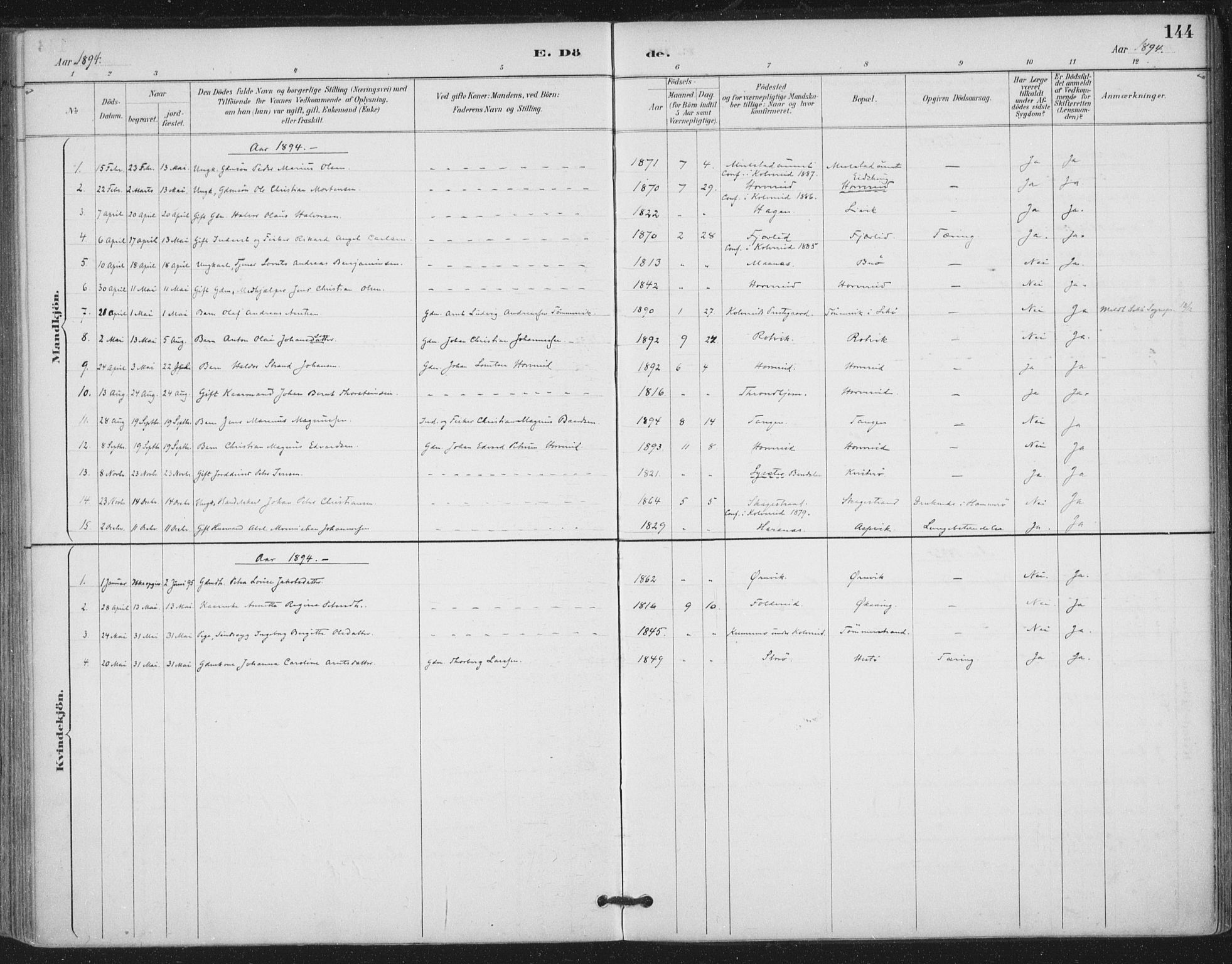 Ministerialprotokoller, klokkerbøker og fødselsregistre - Nord-Trøndelag, SAT/A-1458/780/L0644: Parish register (official) no. 780A08, 1886-1903, p. 144