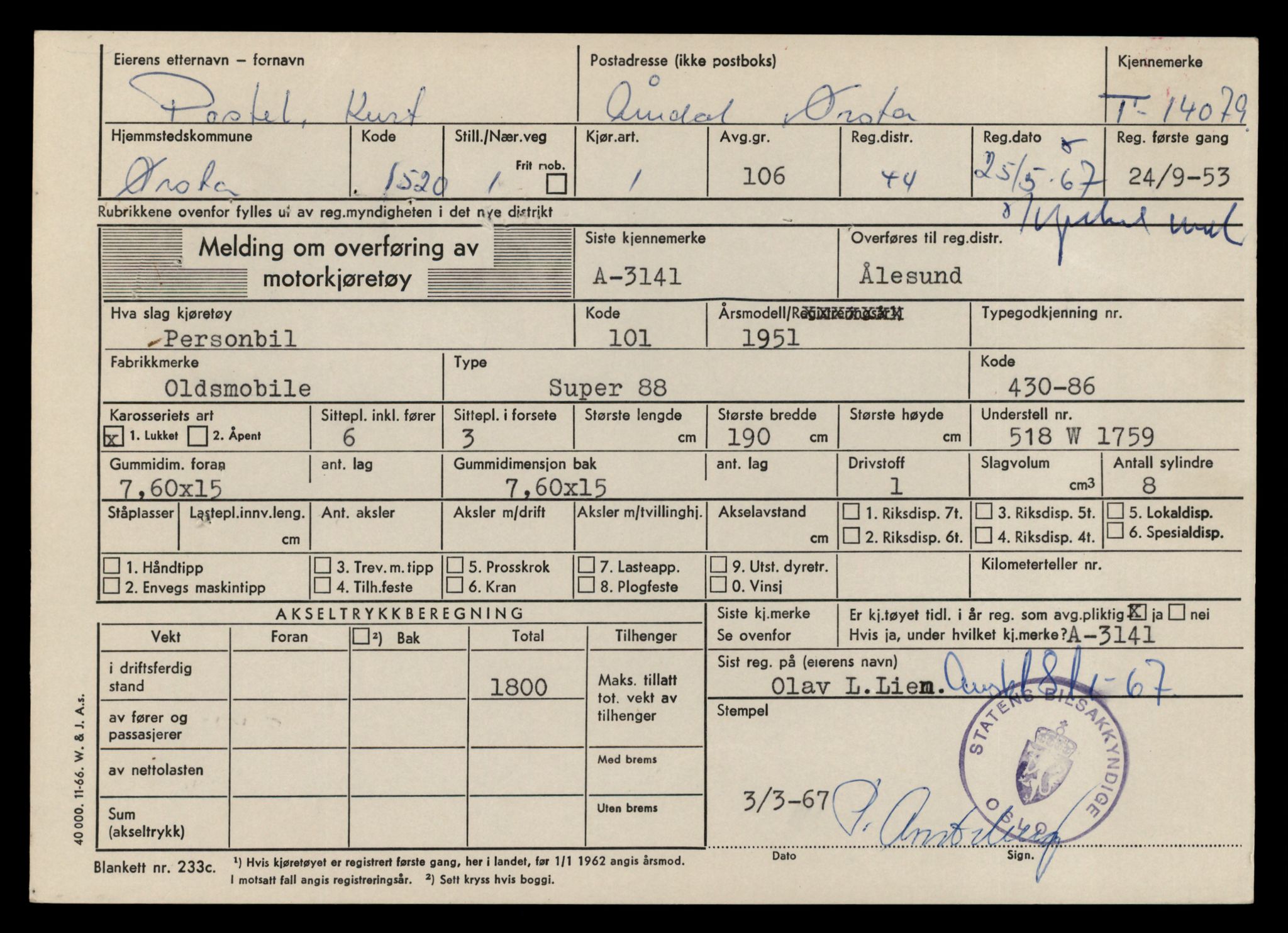 Møre og Romsdal vegkontor - Ålesund trafikkstasjon, AV/SAT-A-4099/F/Fe/L0042: Registreringskort for kjøretøy T 13906 - T 14079, 1927-1998, p. 3247