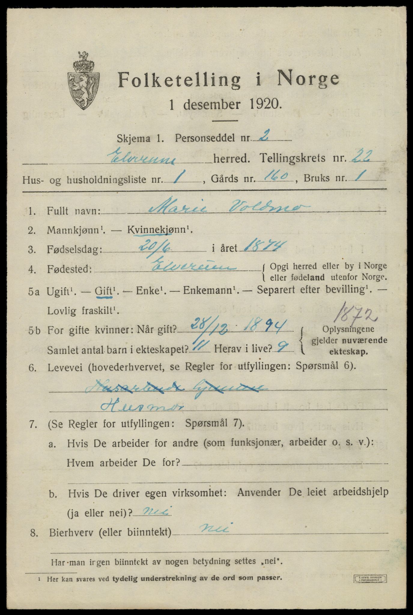 SAH, 1920 census for Elverum, 1920, p. 24644