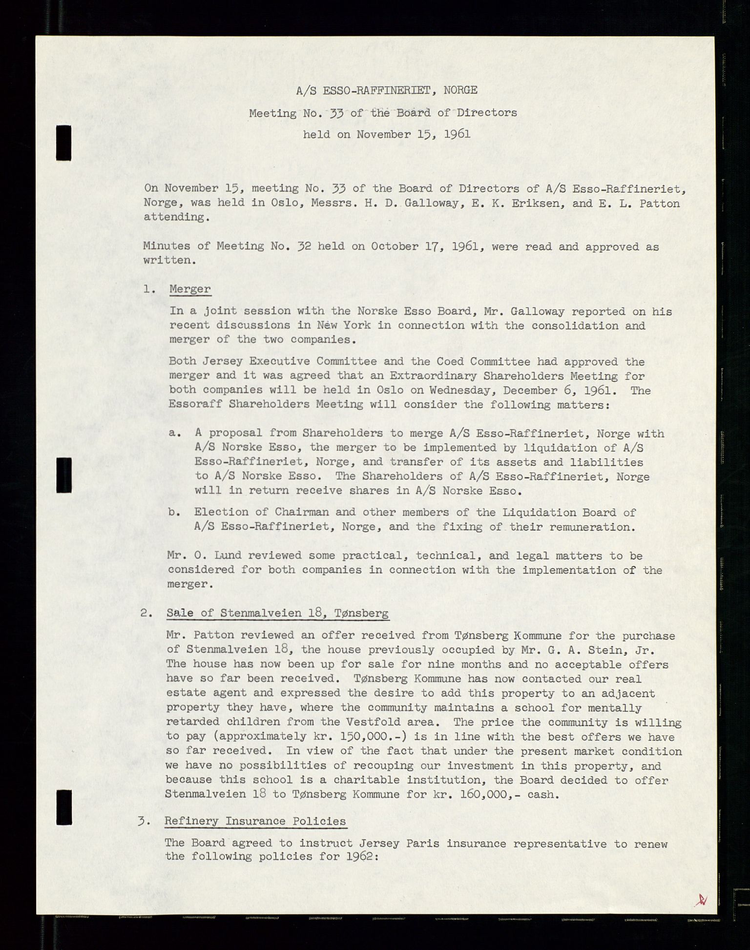 PA 1537 - A/S Essoraffineriet Norge, AV/SAST-A-101957/A/Aa/L0001/0002: Styremøter / Shareholder meetings, board meetings, by laws (vedtekter), 1957-1960, p. 99