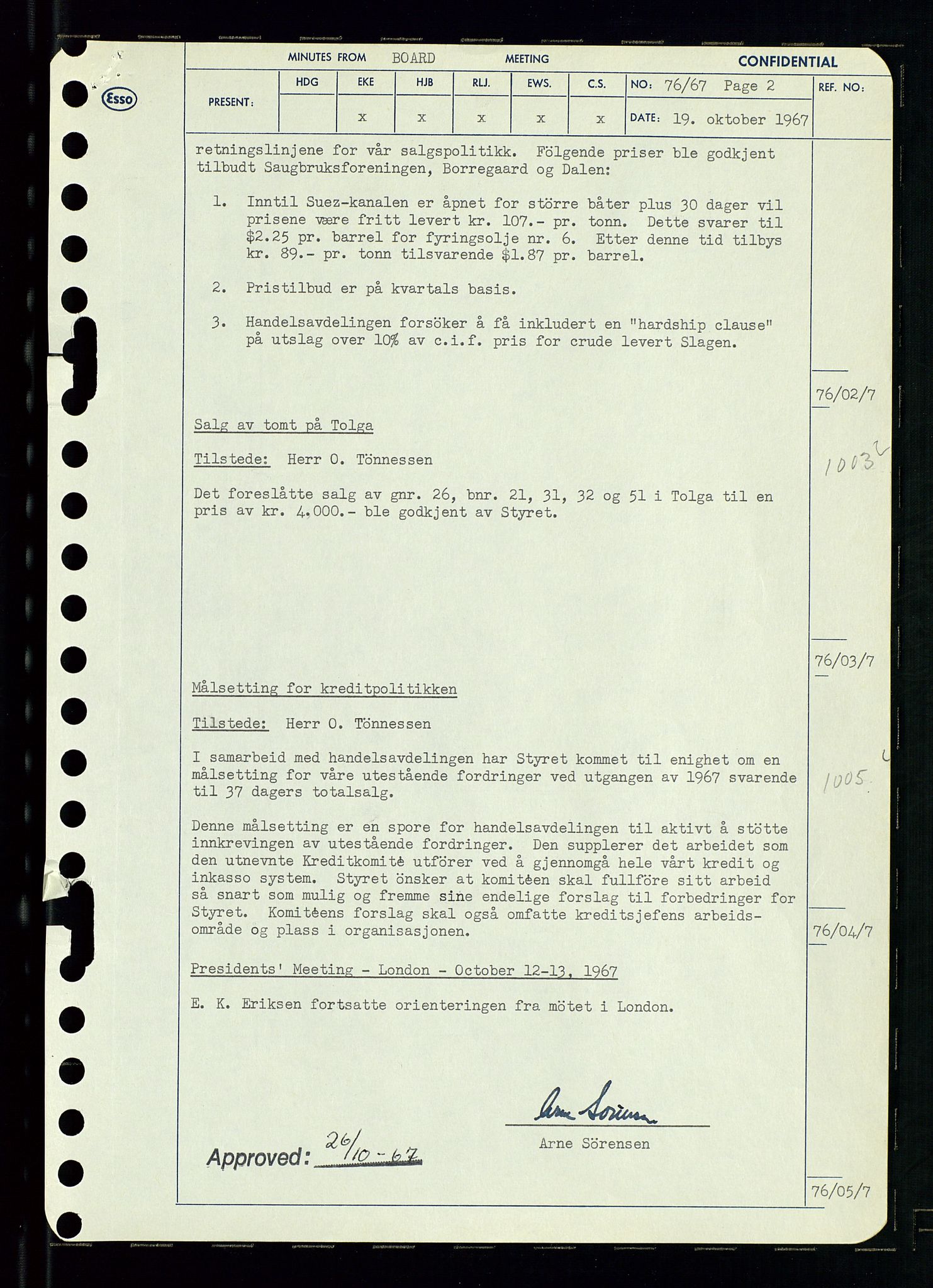 Pa 0982 - Esso Norge A/S, AV/SAST-A-100448/A/Aa/L0002/0003: Den administrerende direksjon Board minutes (styrereferater) / Den administrerende direksjon Board minutes (styrereferater), 1967, p. 153