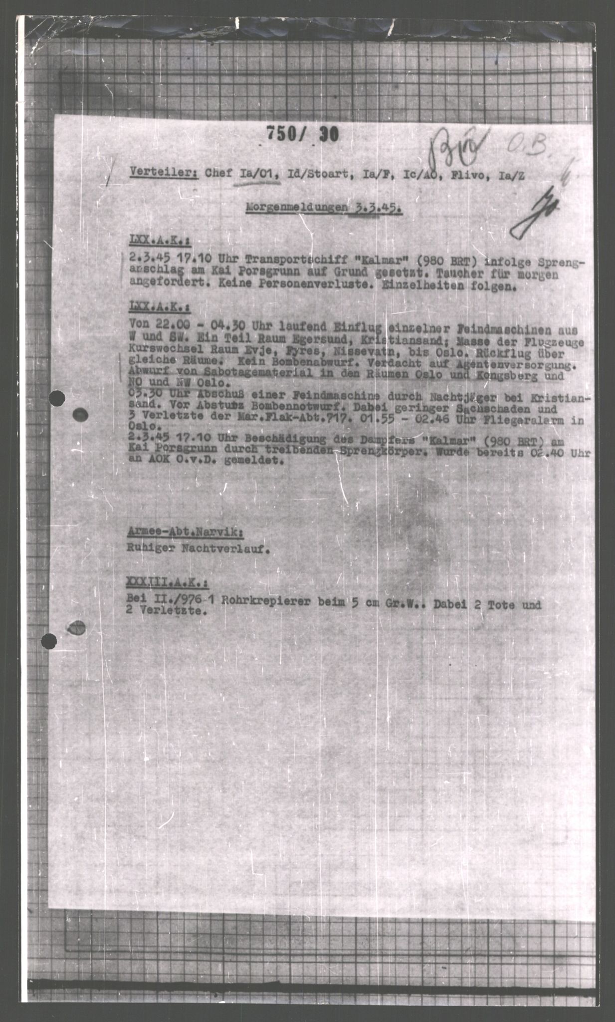 Forsvarets Overkommando. 2 kontor. Arkiv 11.4. Spredte tyske arkivsaker, AV/RA-RAFA-7031/D/Dar/Dara/L0008: Krigsdagbøker for 20. Gebirgs-Armee-Oberkommando (AOK 20), 1945, p. 62